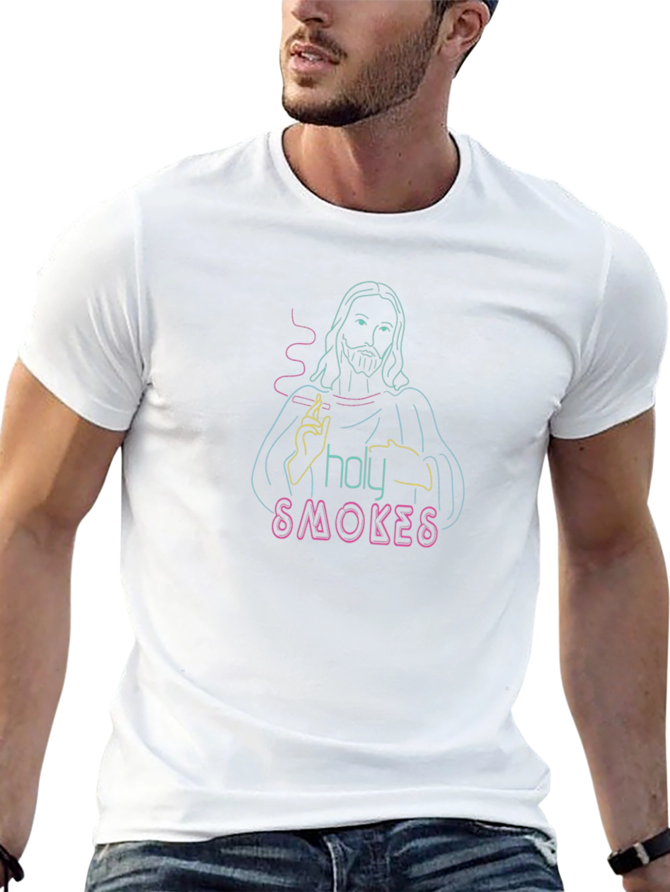 Holy Smokes Graphic Tee - Neon Jesus T-Shirt