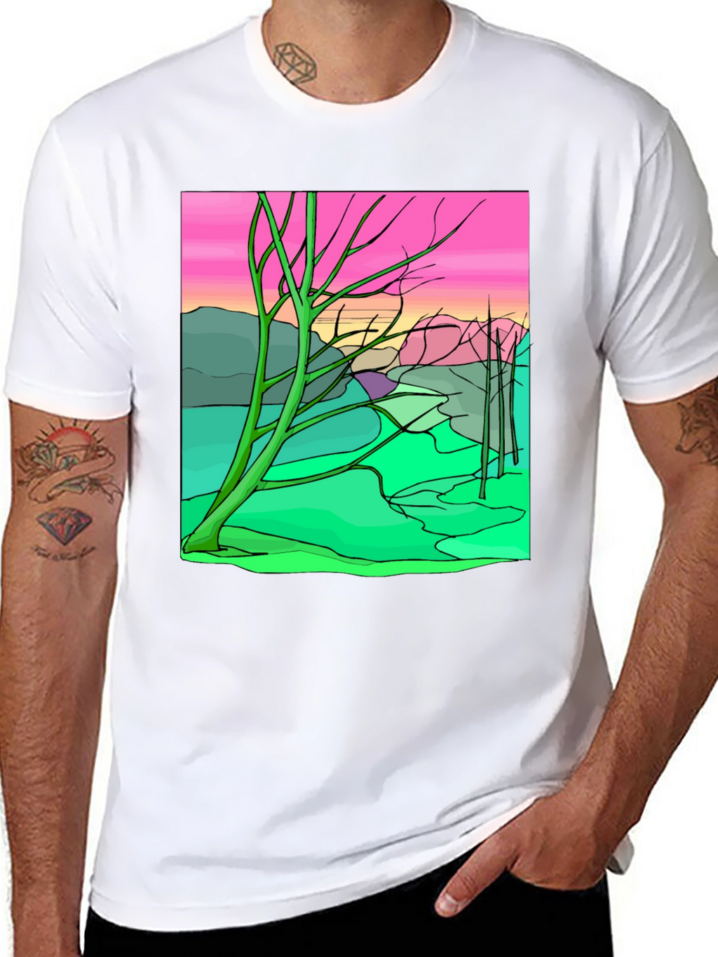 Unique Graphic Tee - Abstract Landscape Design