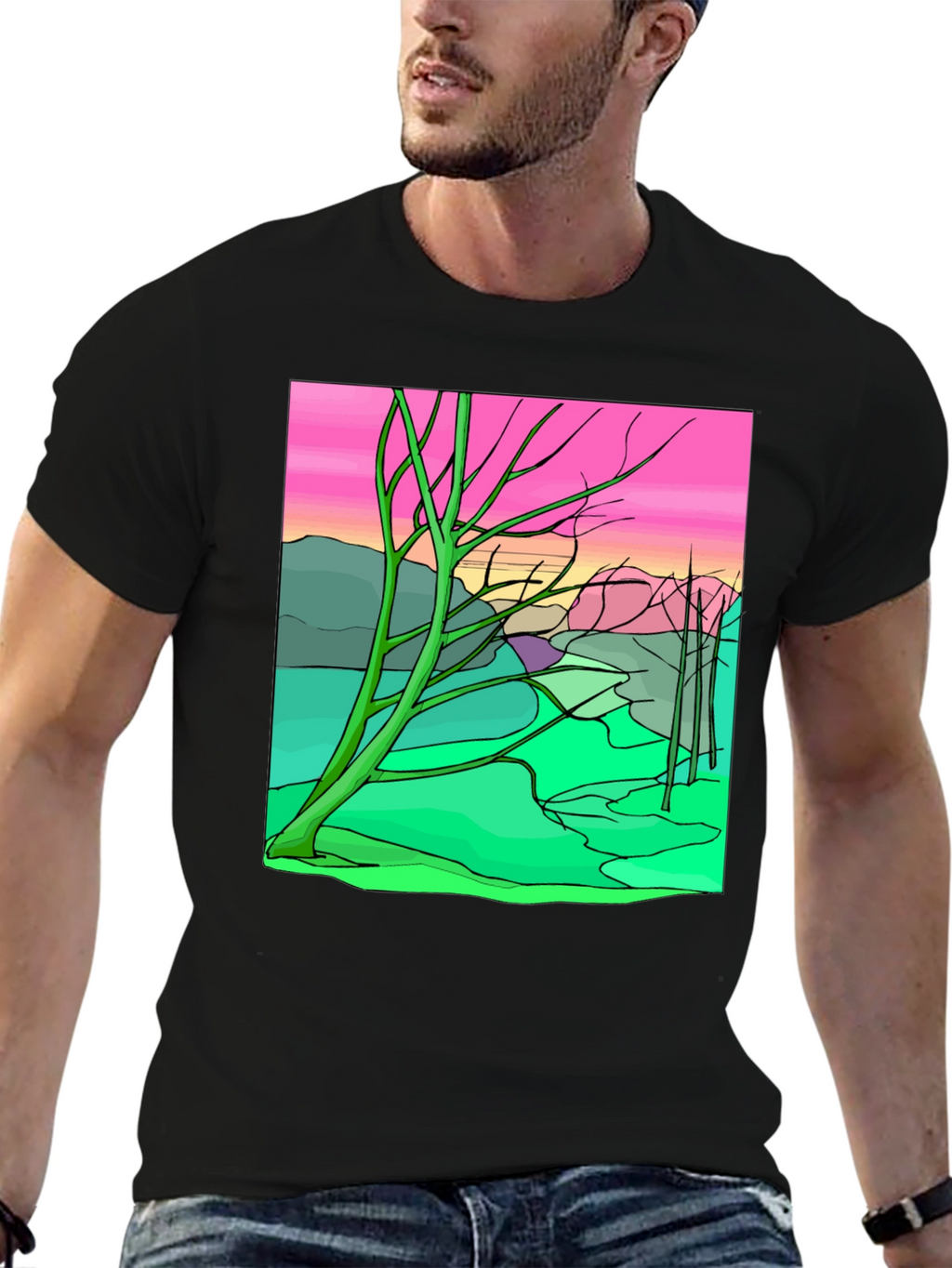 Unique Graphic Tee - Abstract Landscape Design
