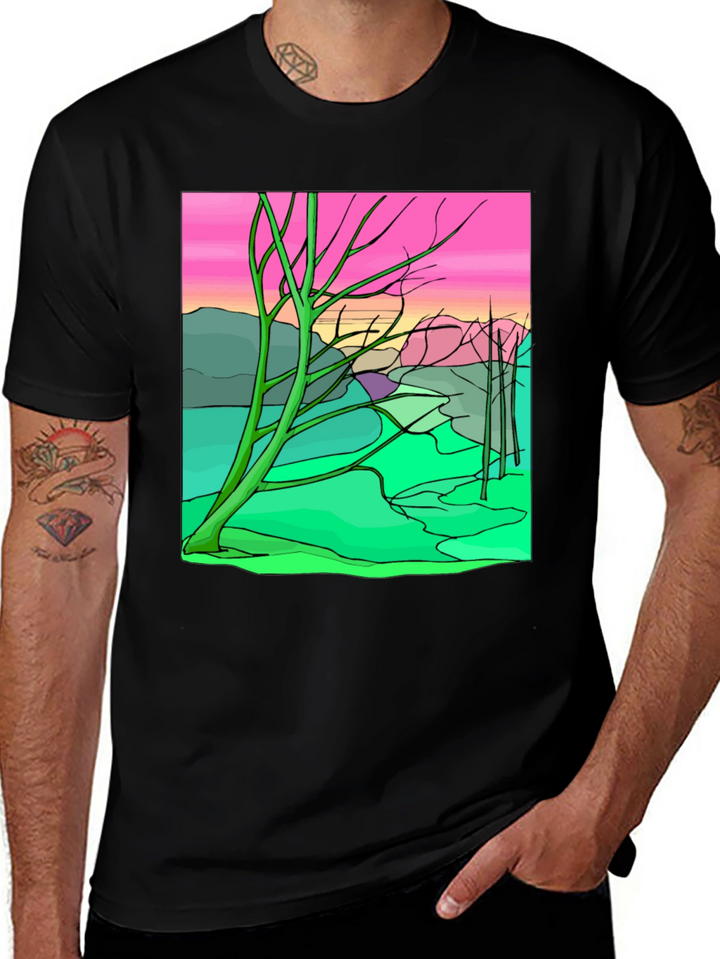 Unique Graphic Tee - Abstract Landscape Design
