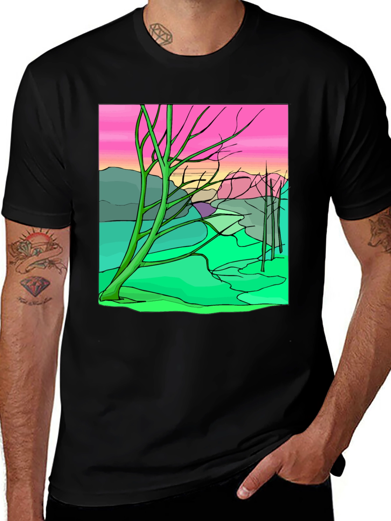 Unique Graphic Tee - Abstract Landscape Design
