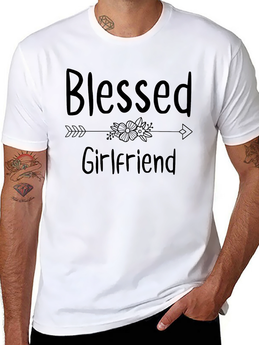 Blessed Girlfriend Black Graphic T-Shirt