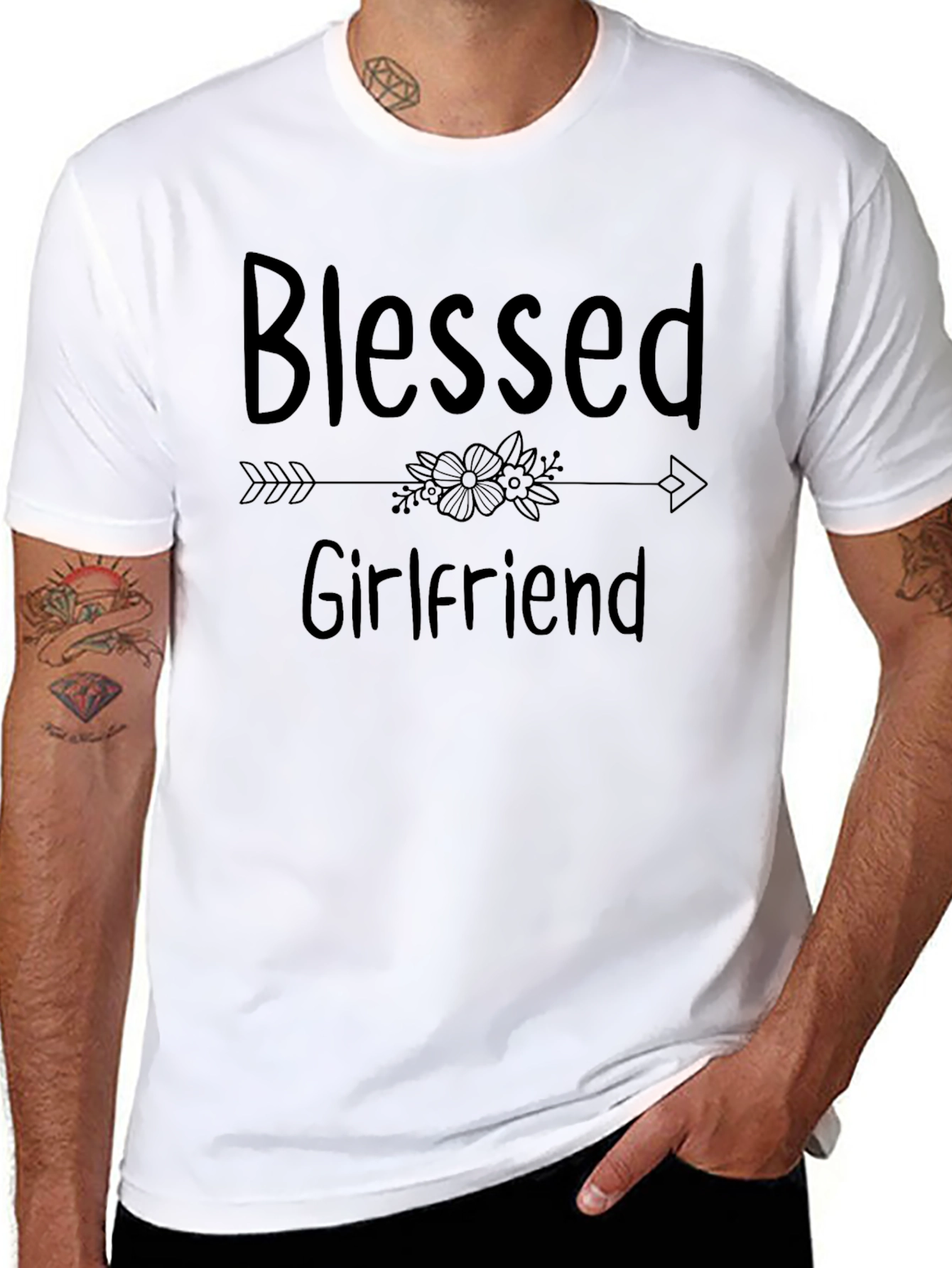 Blessed Girlfriend Black Graphic T-Shirt