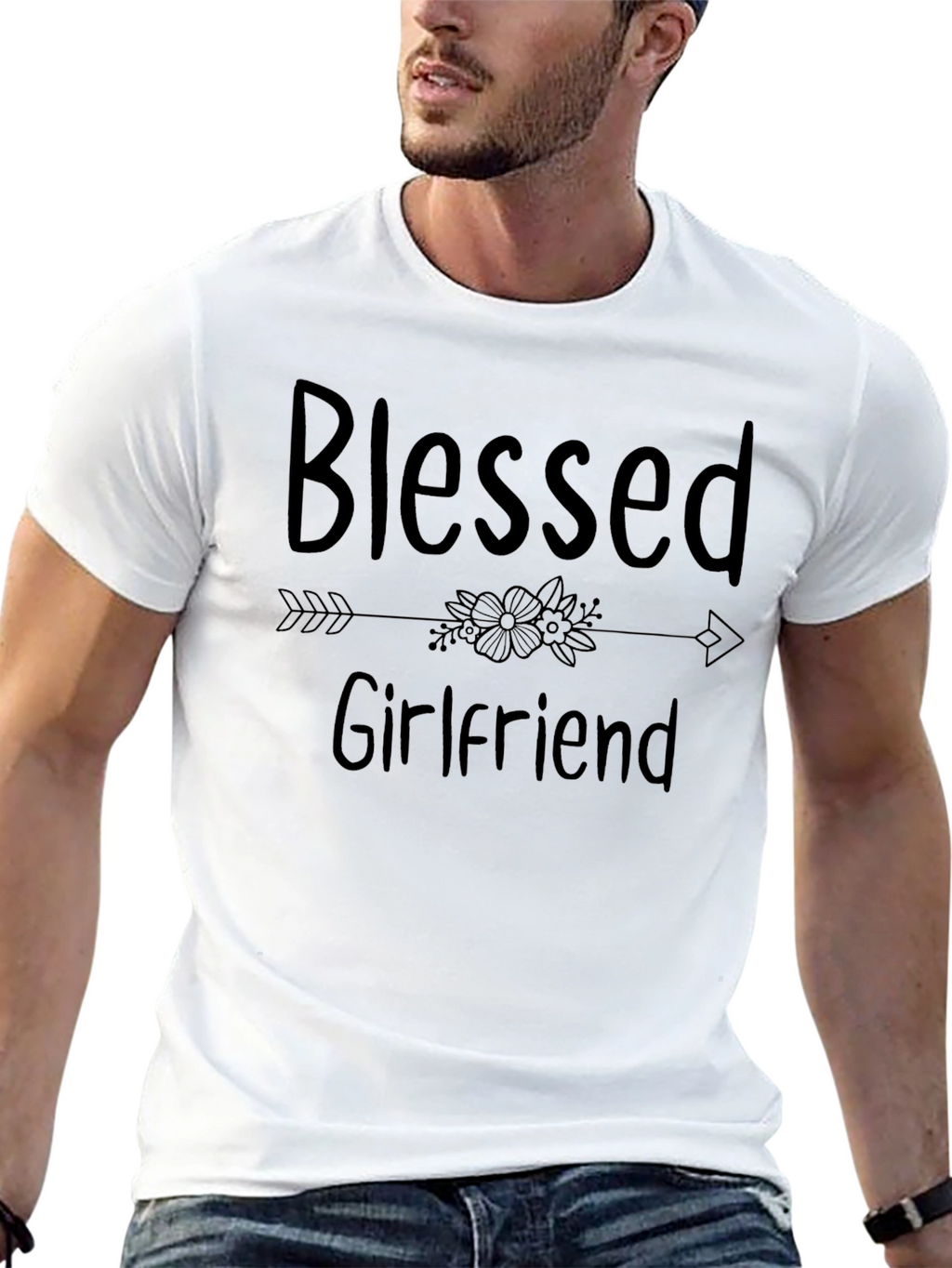 Blessed Girlfriend Black Graphic T-Shirt