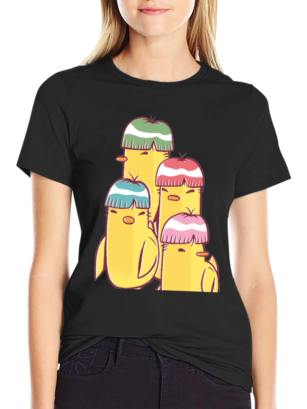 Cute Cartoon Chick T-Shirt - Black