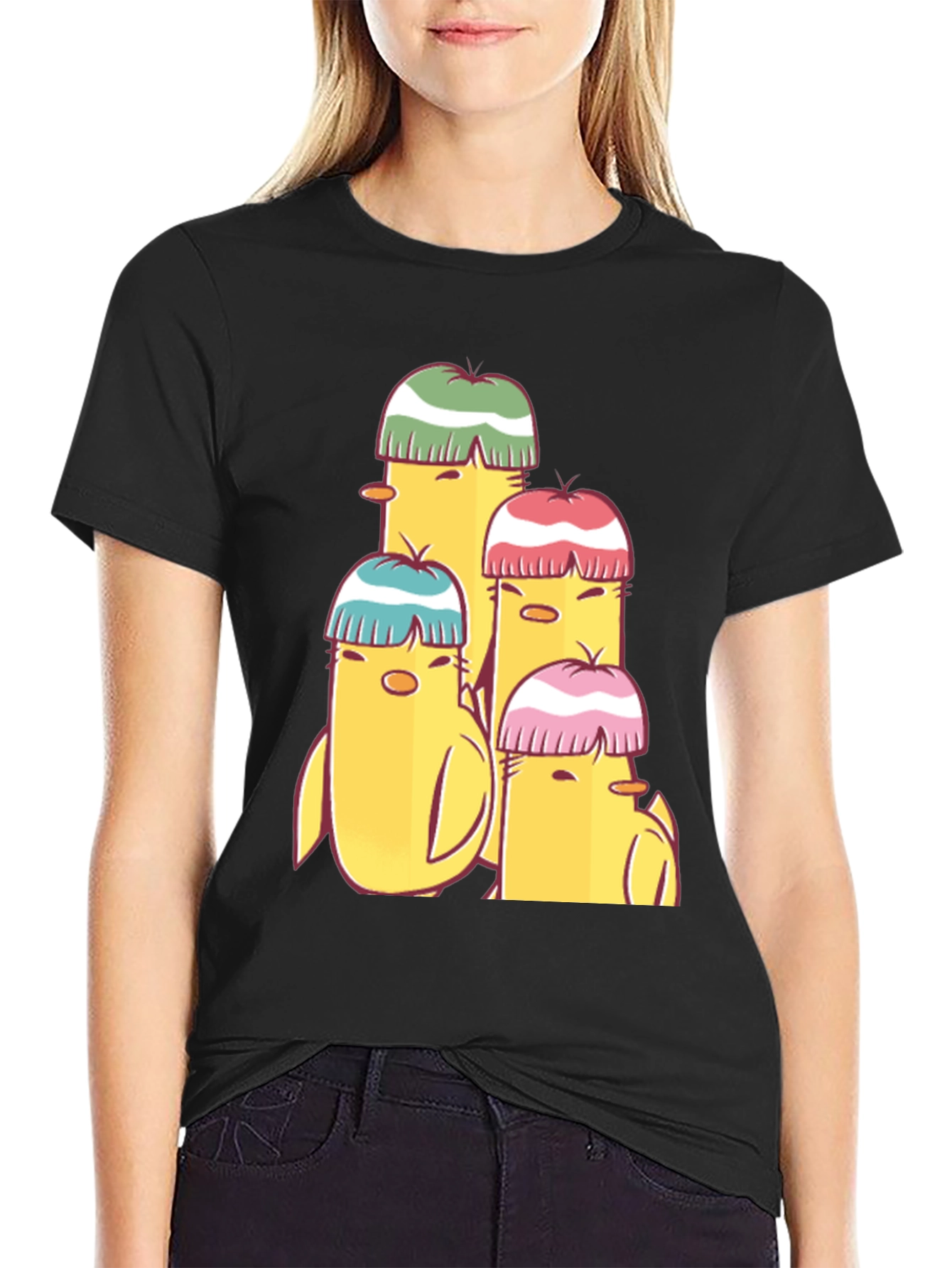 Cute Cartoon Chick T-Shirt - Black