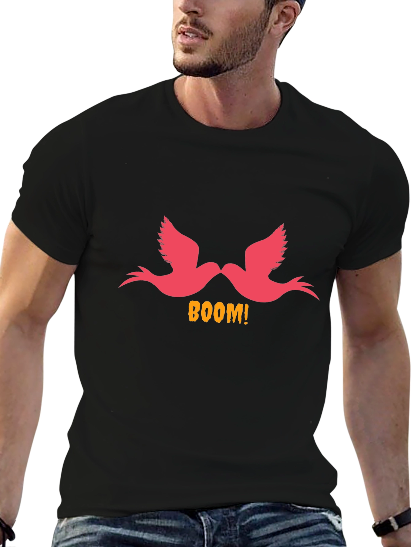 Boom! Birds Graphic Print Black T-Shirt