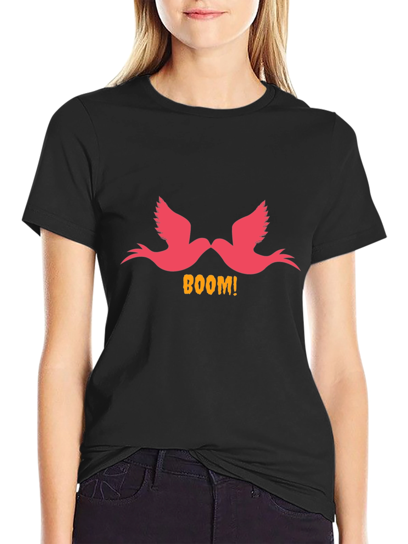 Boom! Birds Graphic Print Black T-Shirt