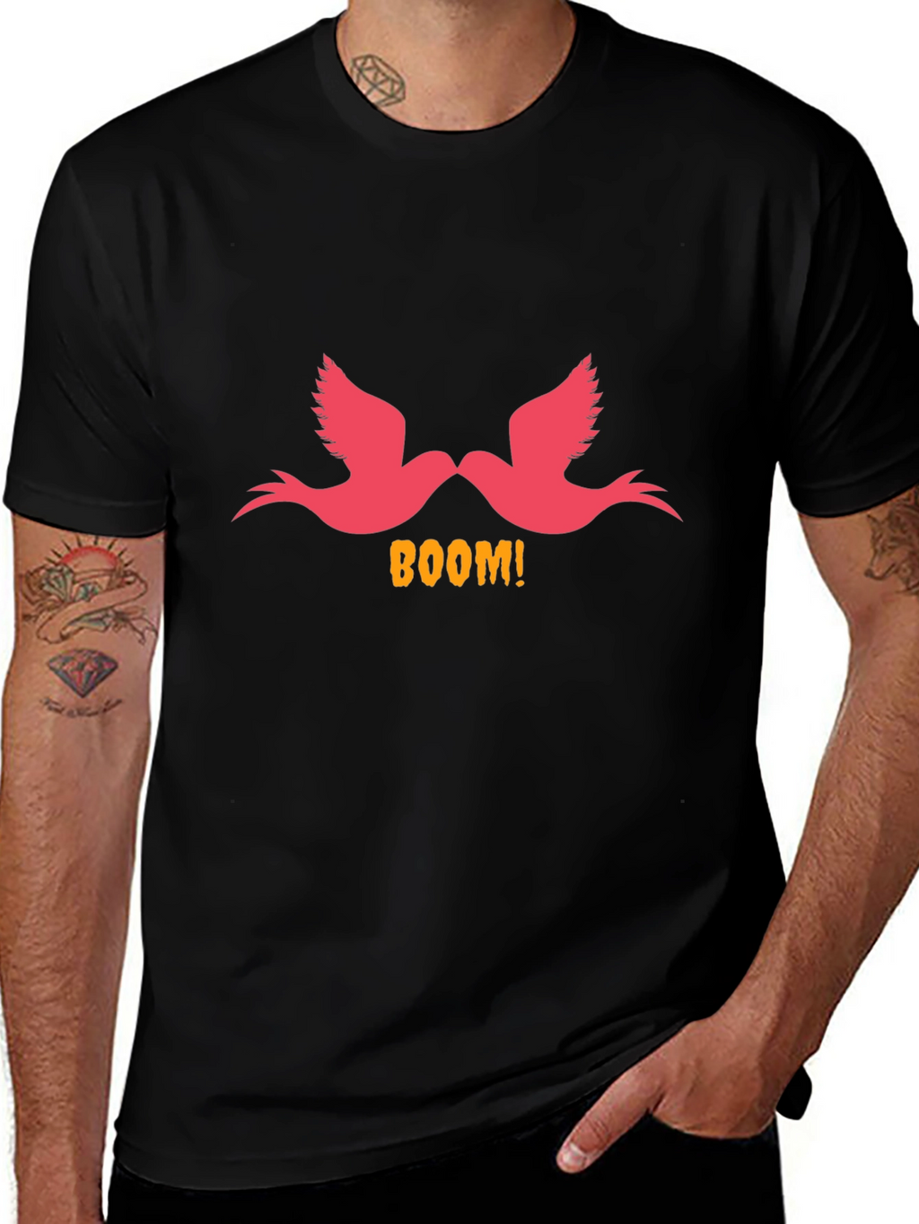 Boom! Birds Graphic Print Black T-Shirt