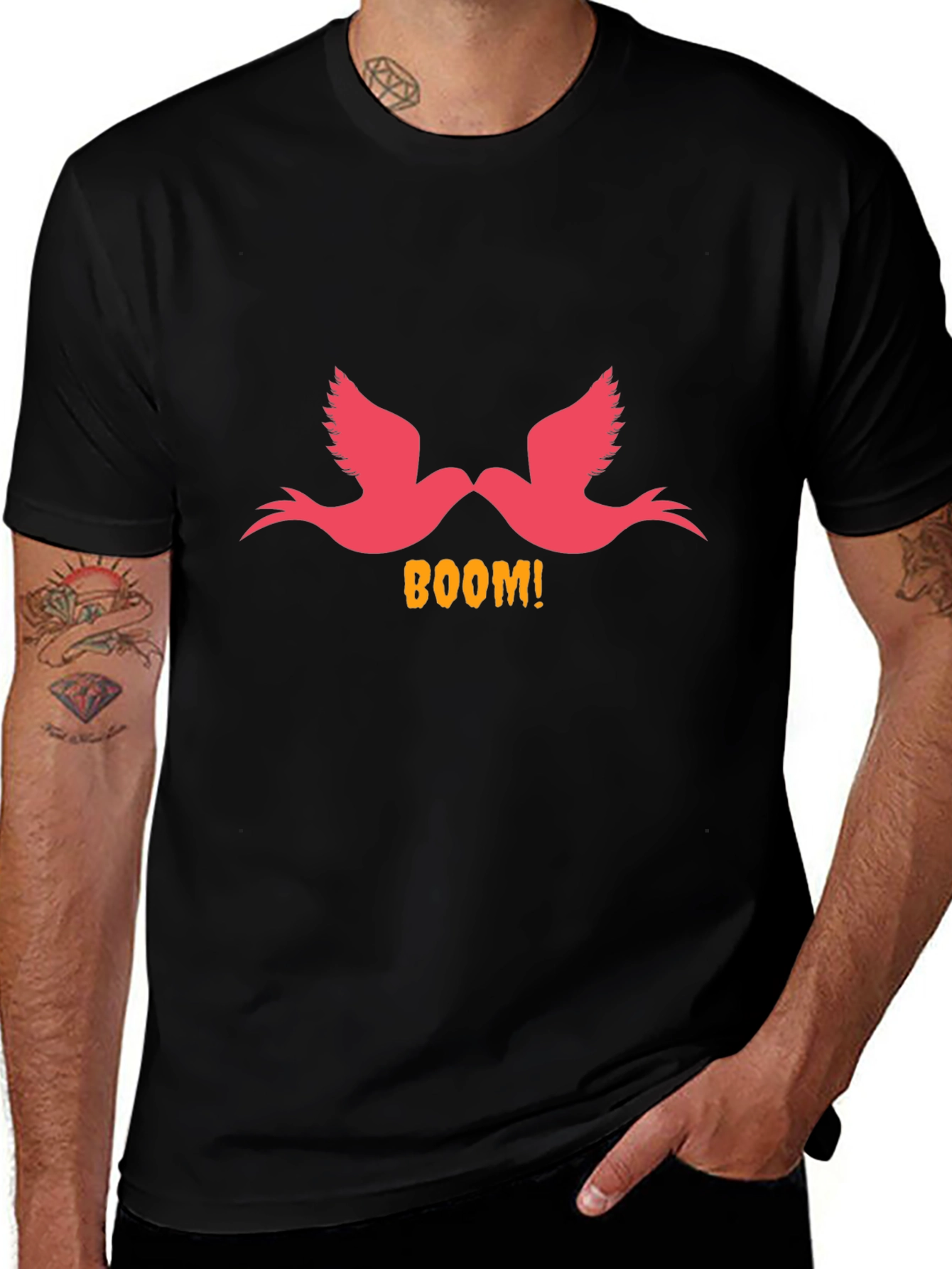 Boom! Birds Graphic Print Black T-Shirt