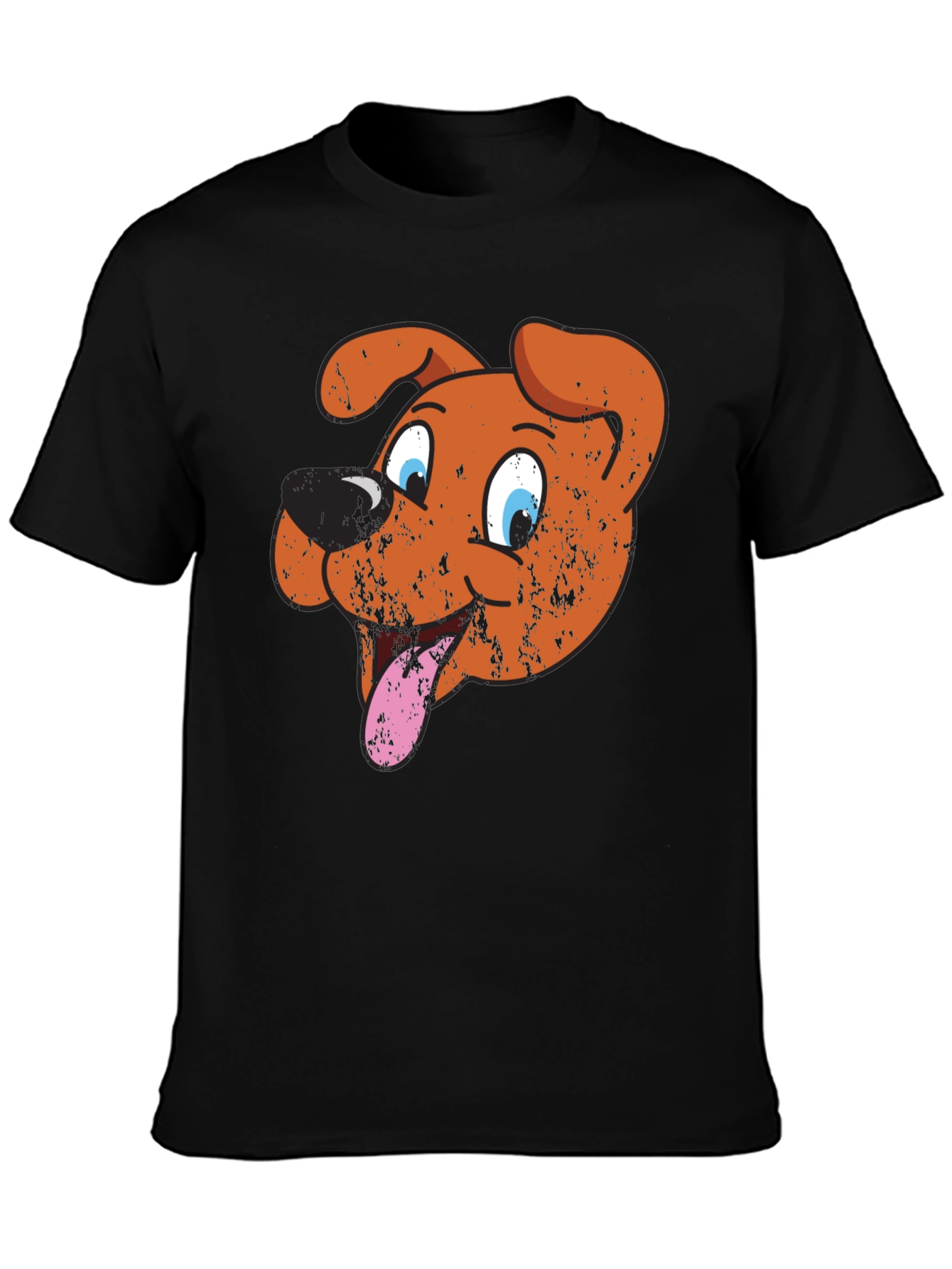 Cartoon Dog Graphic Tee - Black Cotton T-Shirt