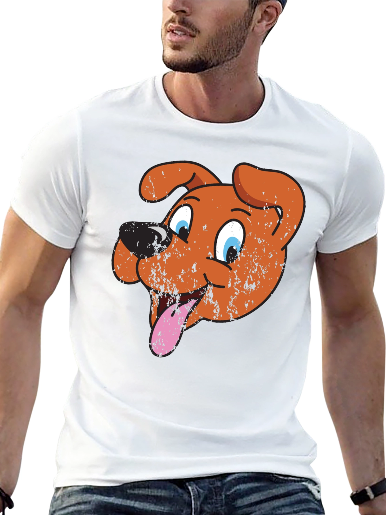 Cartoon Dog Graphic Tee - Black Cotton T-Shirt