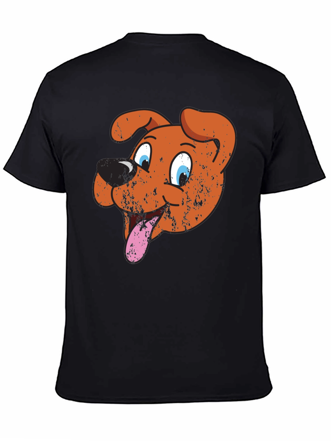 Cartoon Dog Graphic Tee - Black Cotton T-Shirt