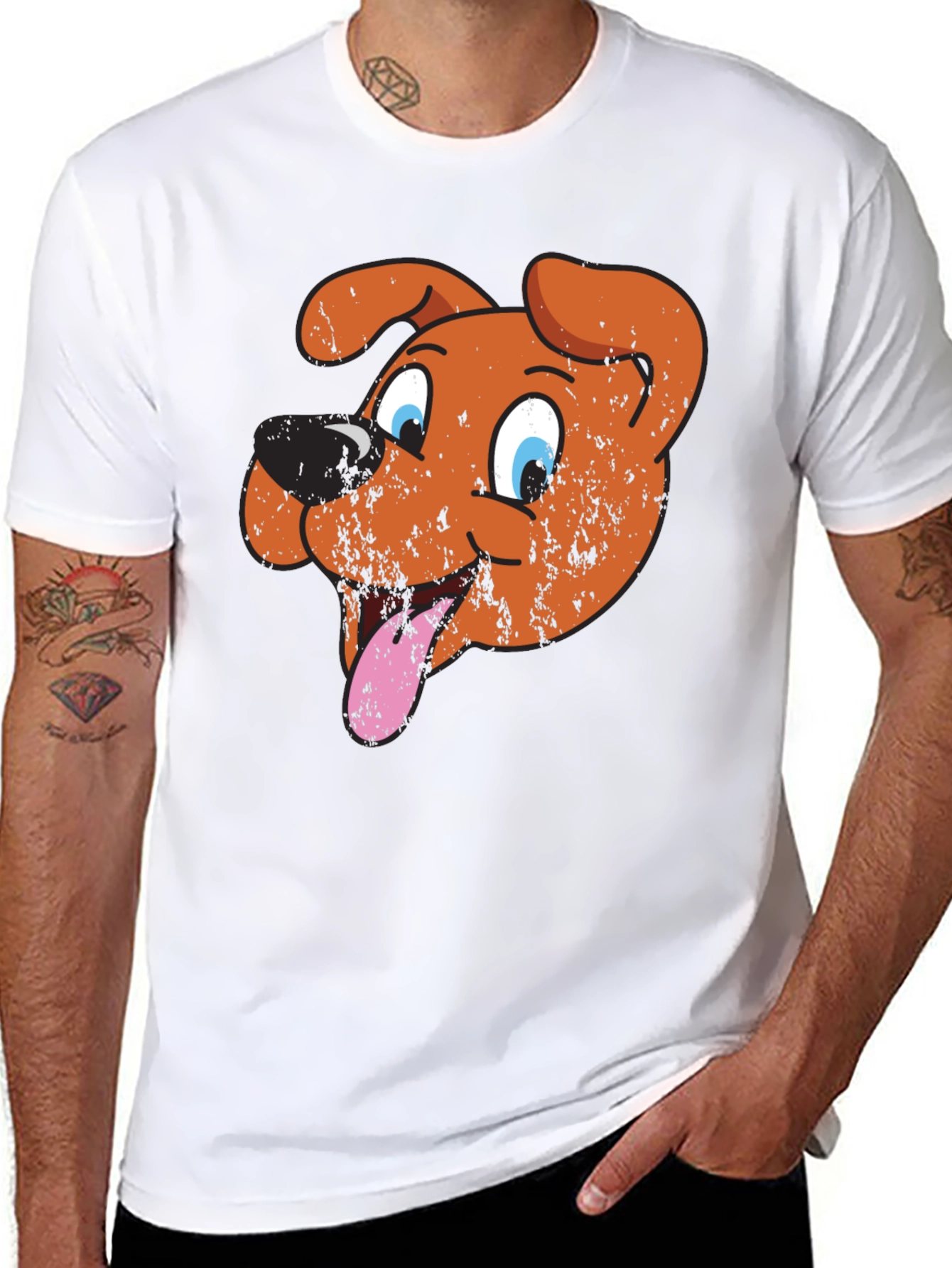 Cartoon Dog Graphic Tee - Black Cotton T-Shirt
