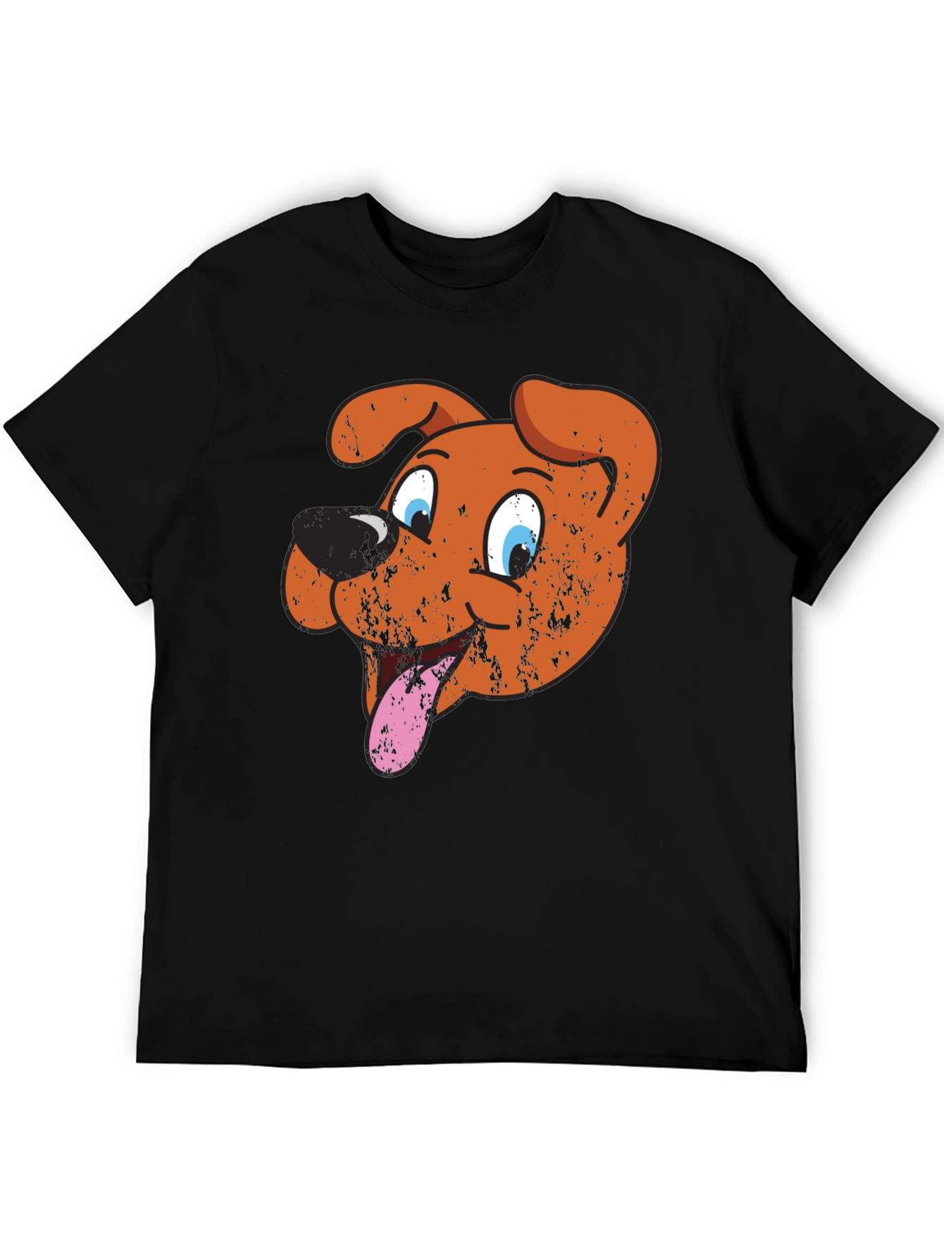 Cartoon Dog Graphic Tee - Black Cotton T-Shirt