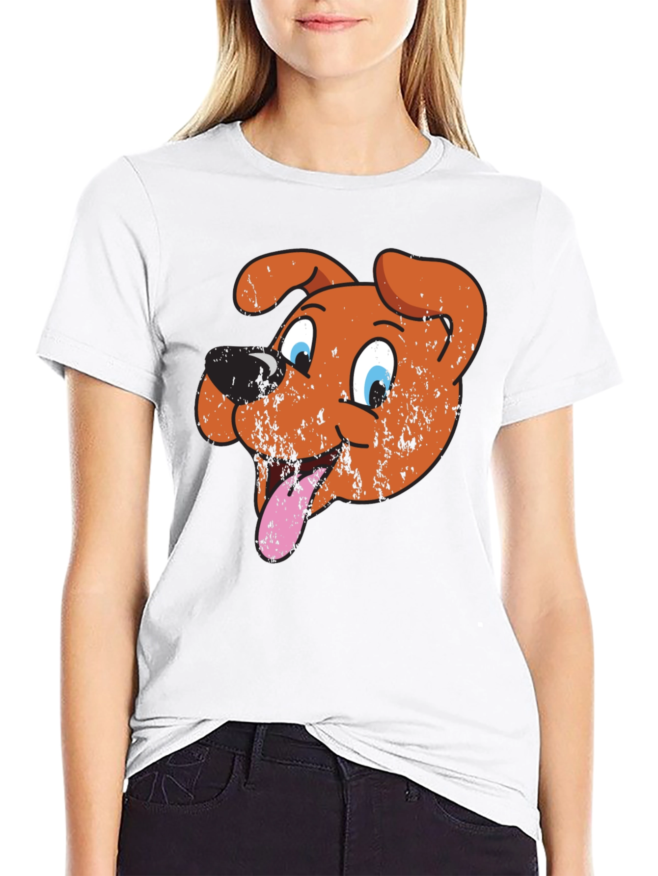 Cartoon Dog Graphic Tee - Black Cotton T-Shirt