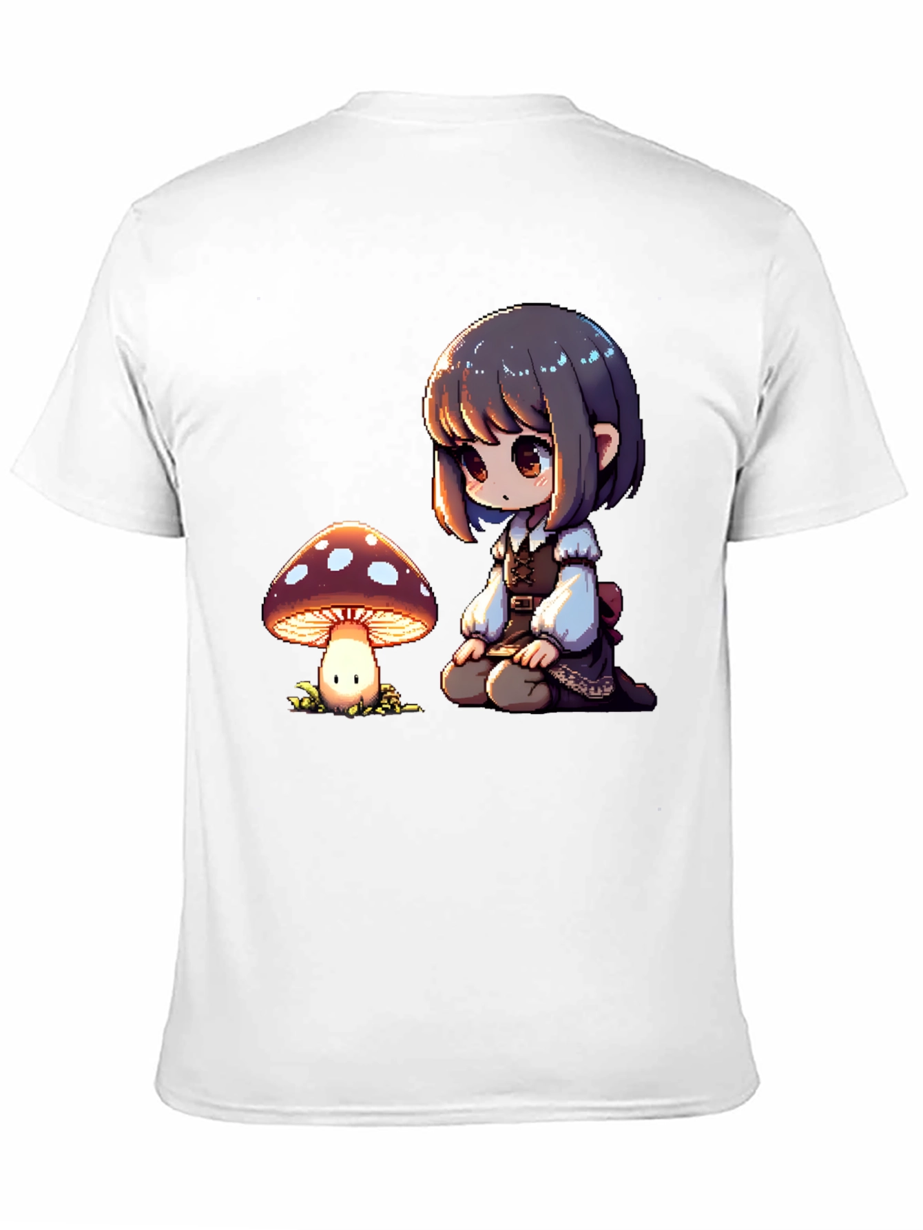 Anime Girl & Mushroom Graphic Black T-Shirt