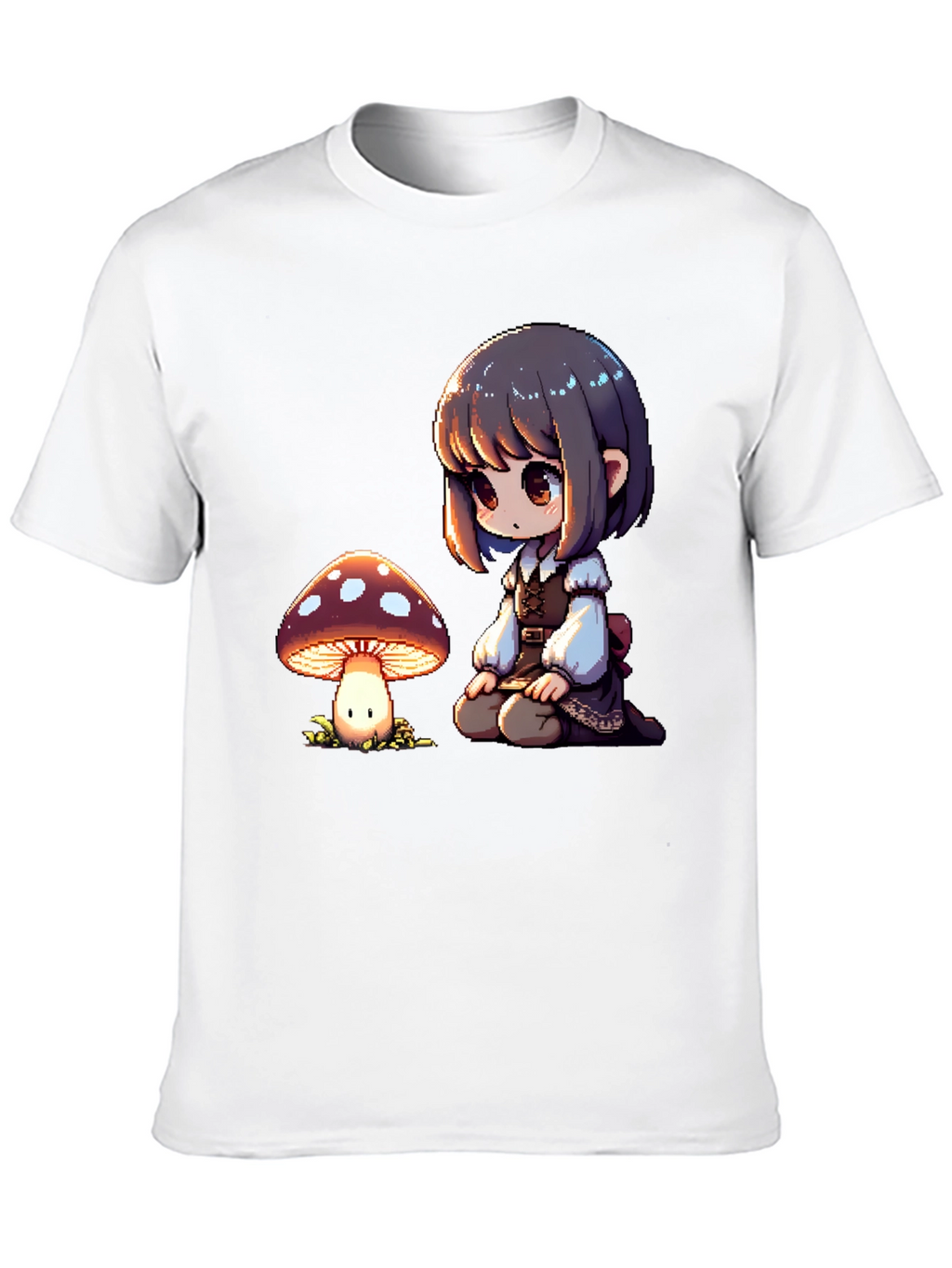 Anime Girl & Mushroom Graphic Black T-Shirt
