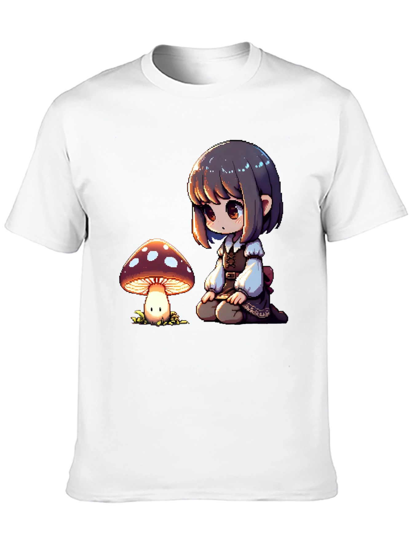 Anime Girl & Mushroom Graphic Black T-Shirt