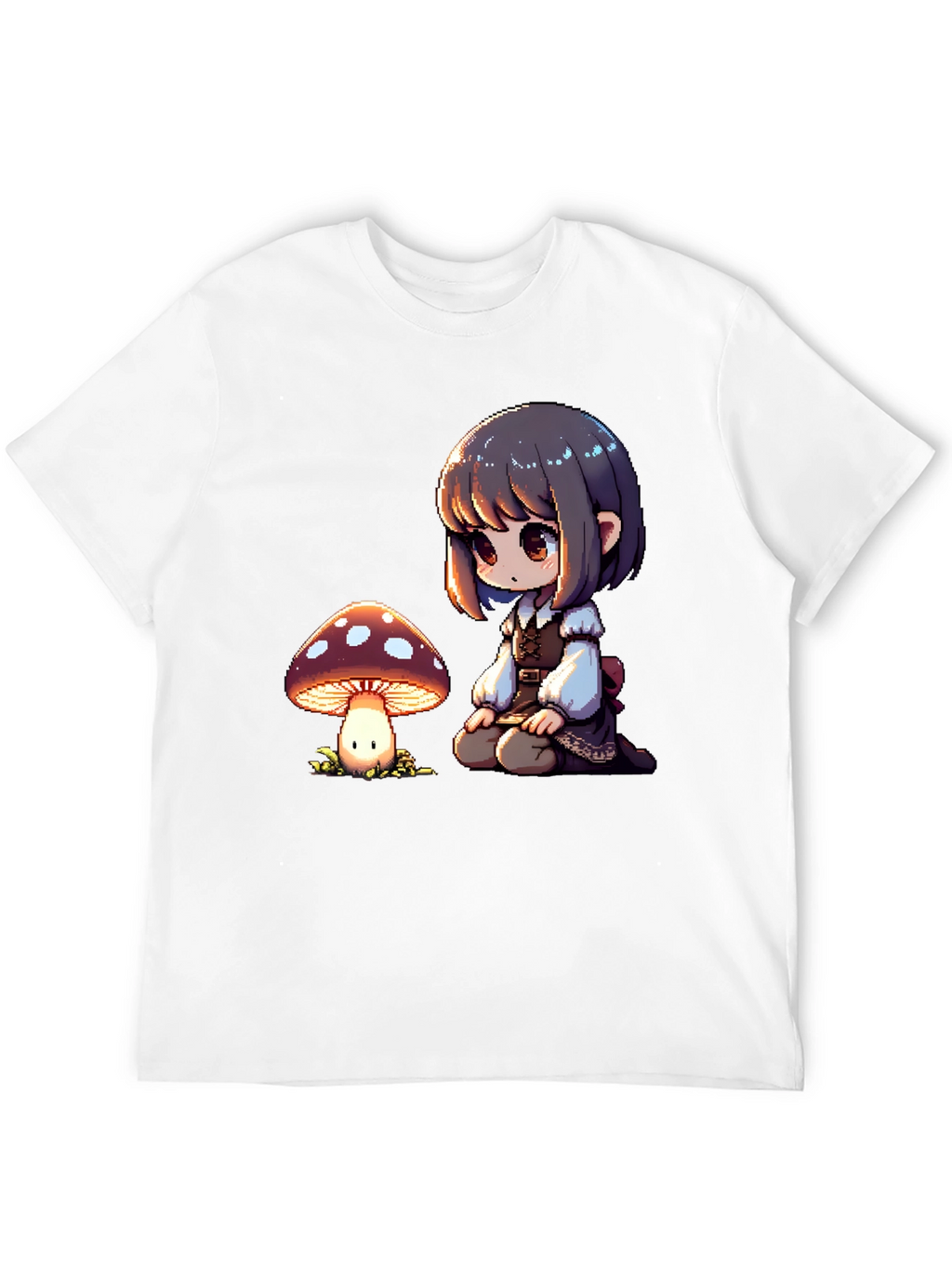 Anime Girl & Mushroom Graphic Black T-Shirt