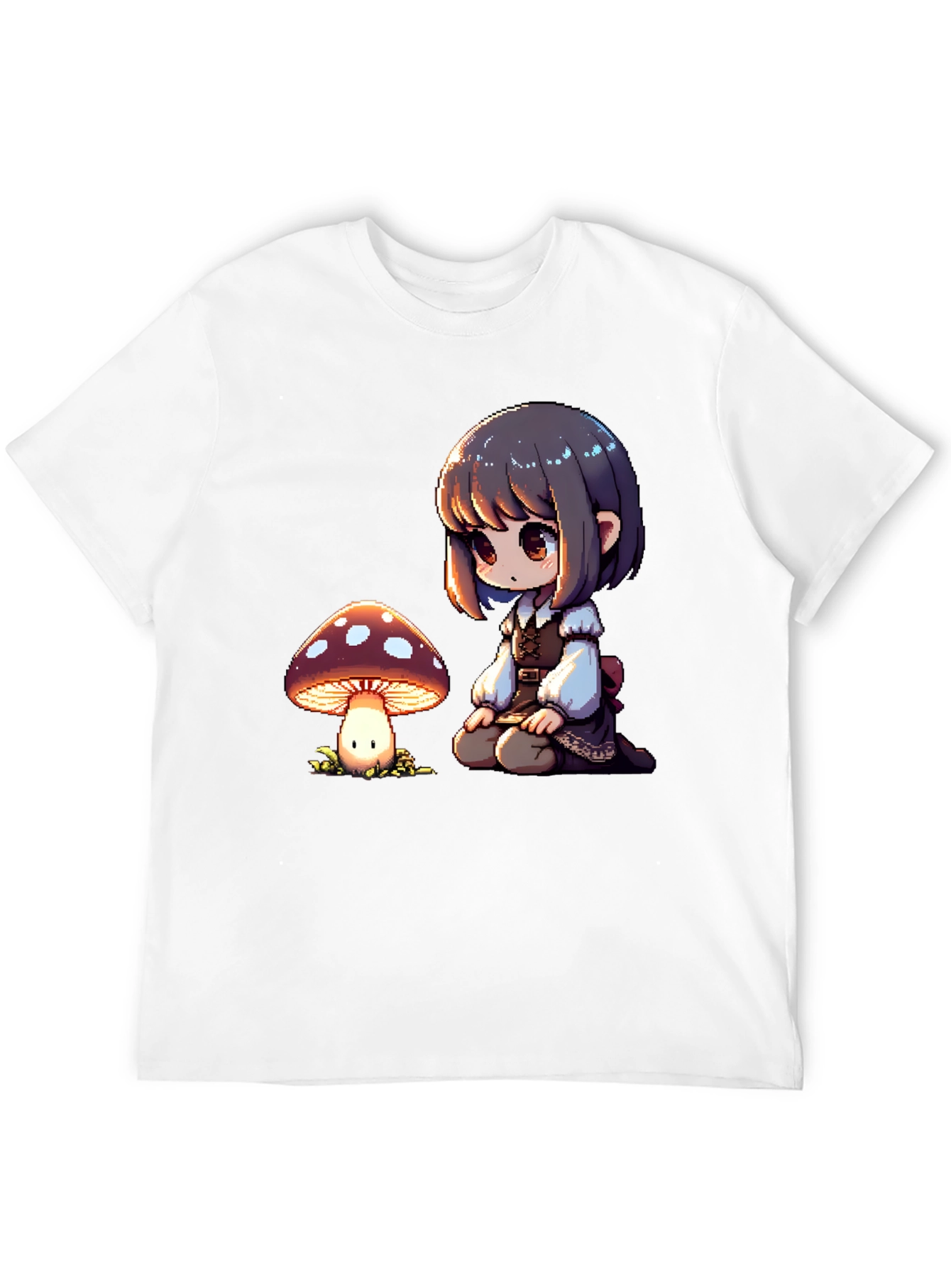 Anime Girl & Mushroom Graphic Black T-Shirt