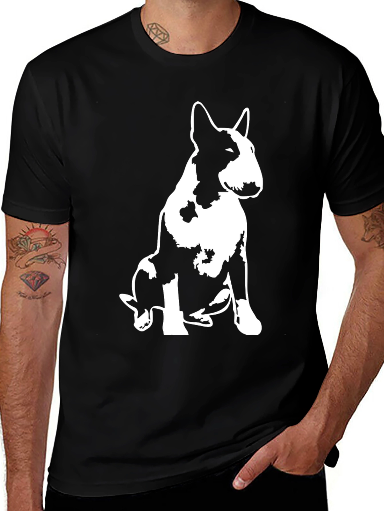 Bull Terrier Graphic Print Black T-Shirt