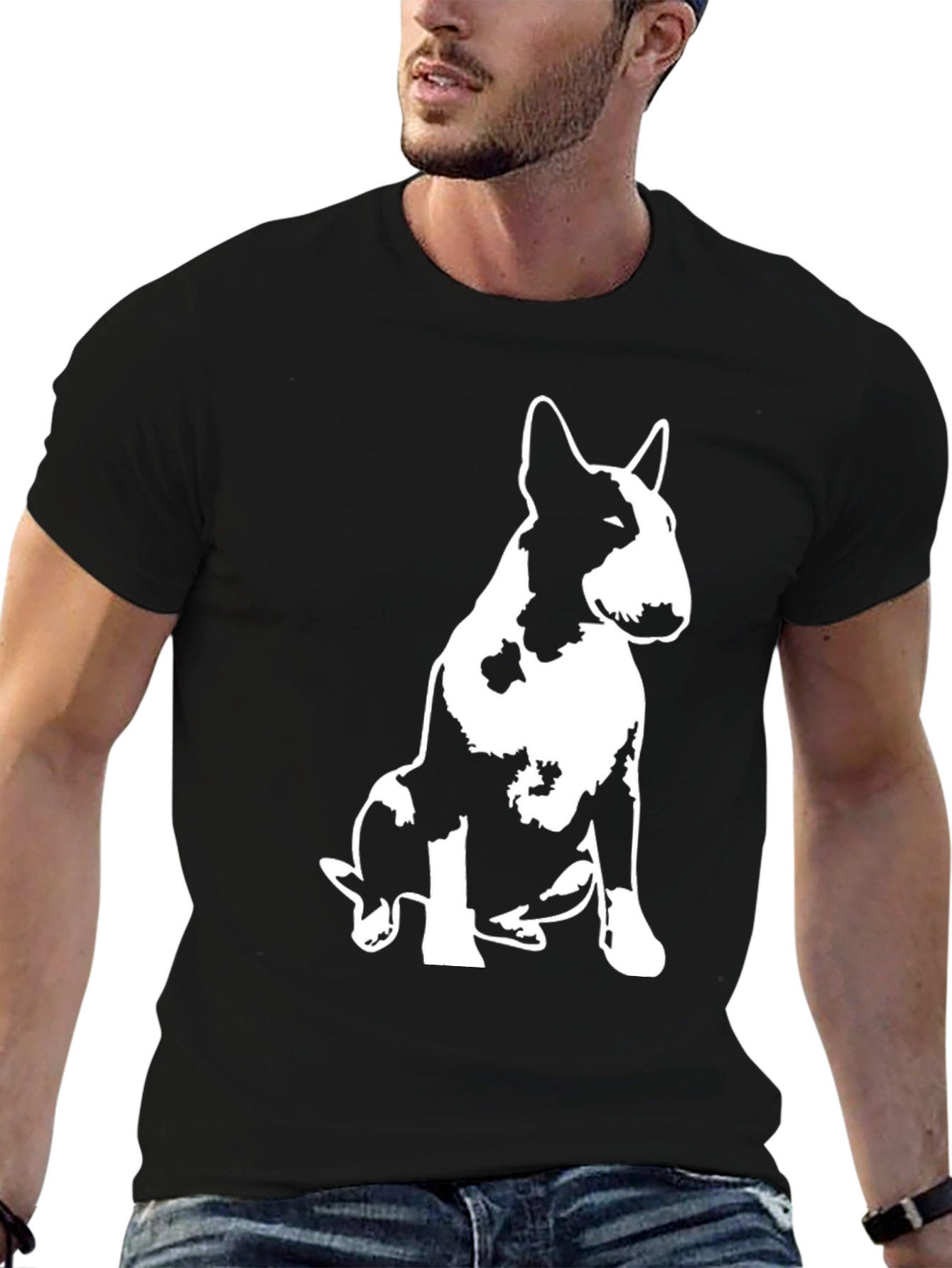 Bull Terrier Graphic Print Black T-Shirt