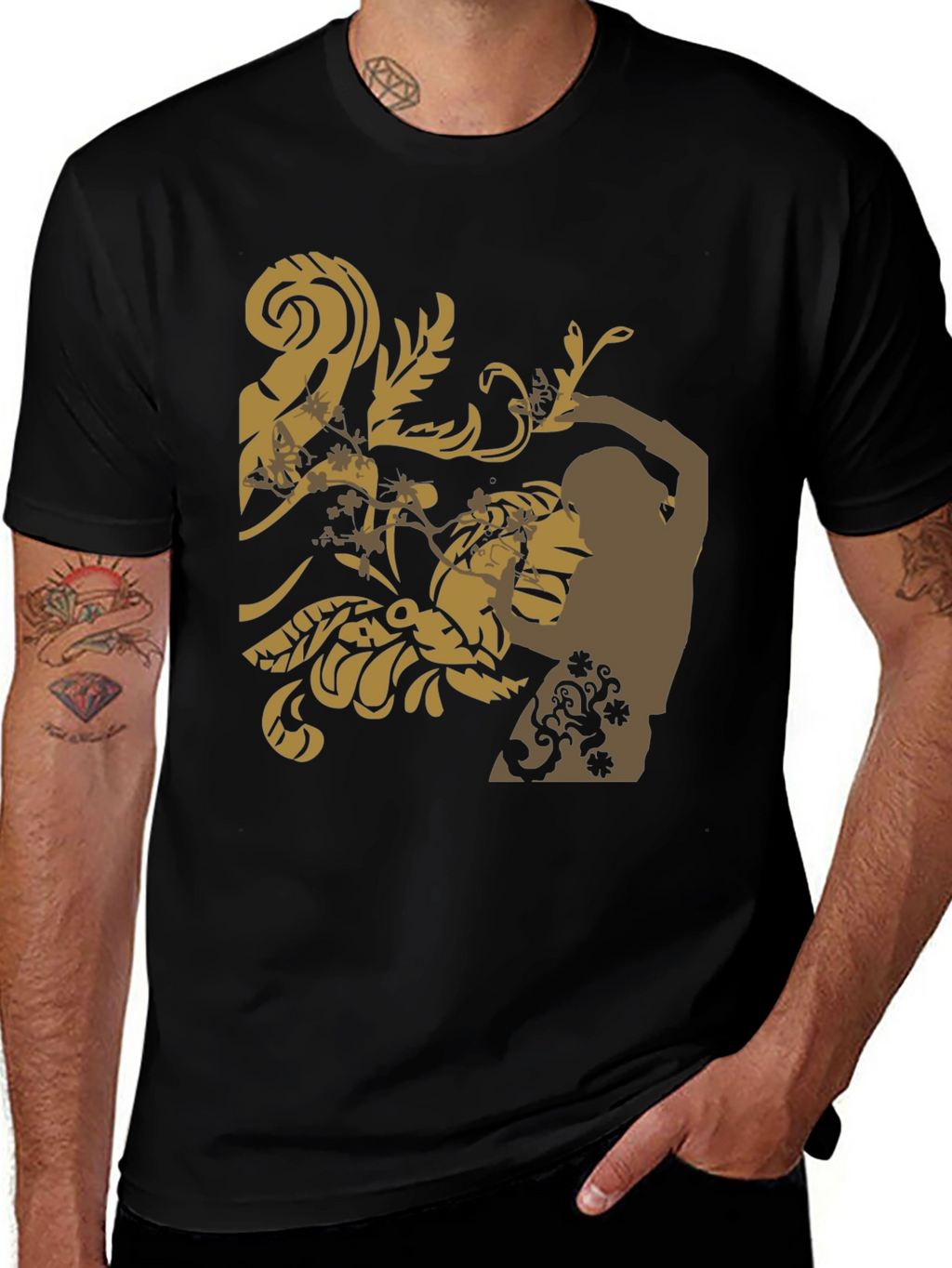 Stylish Black T-Shirt with Floral Design