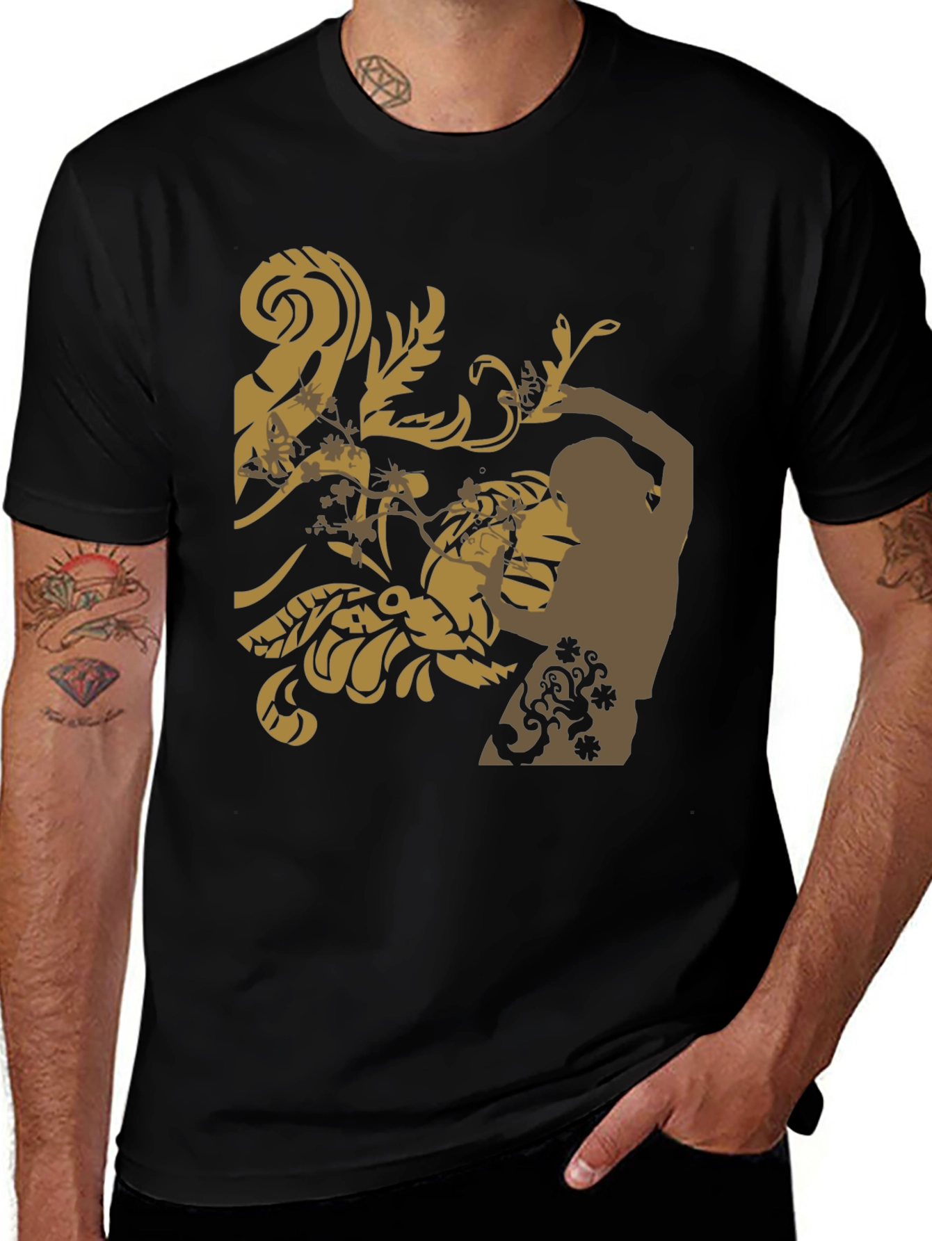Stylish Black T-Shirt with Floral Design