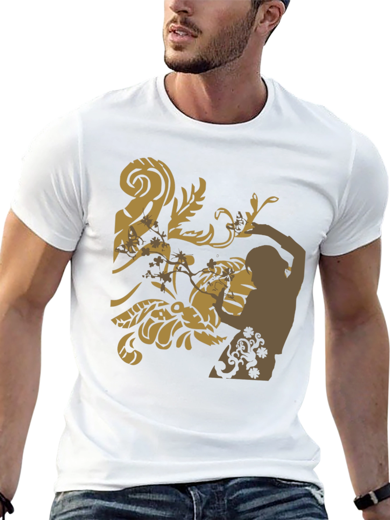Stylish Black T-Shirt with Floral Design
