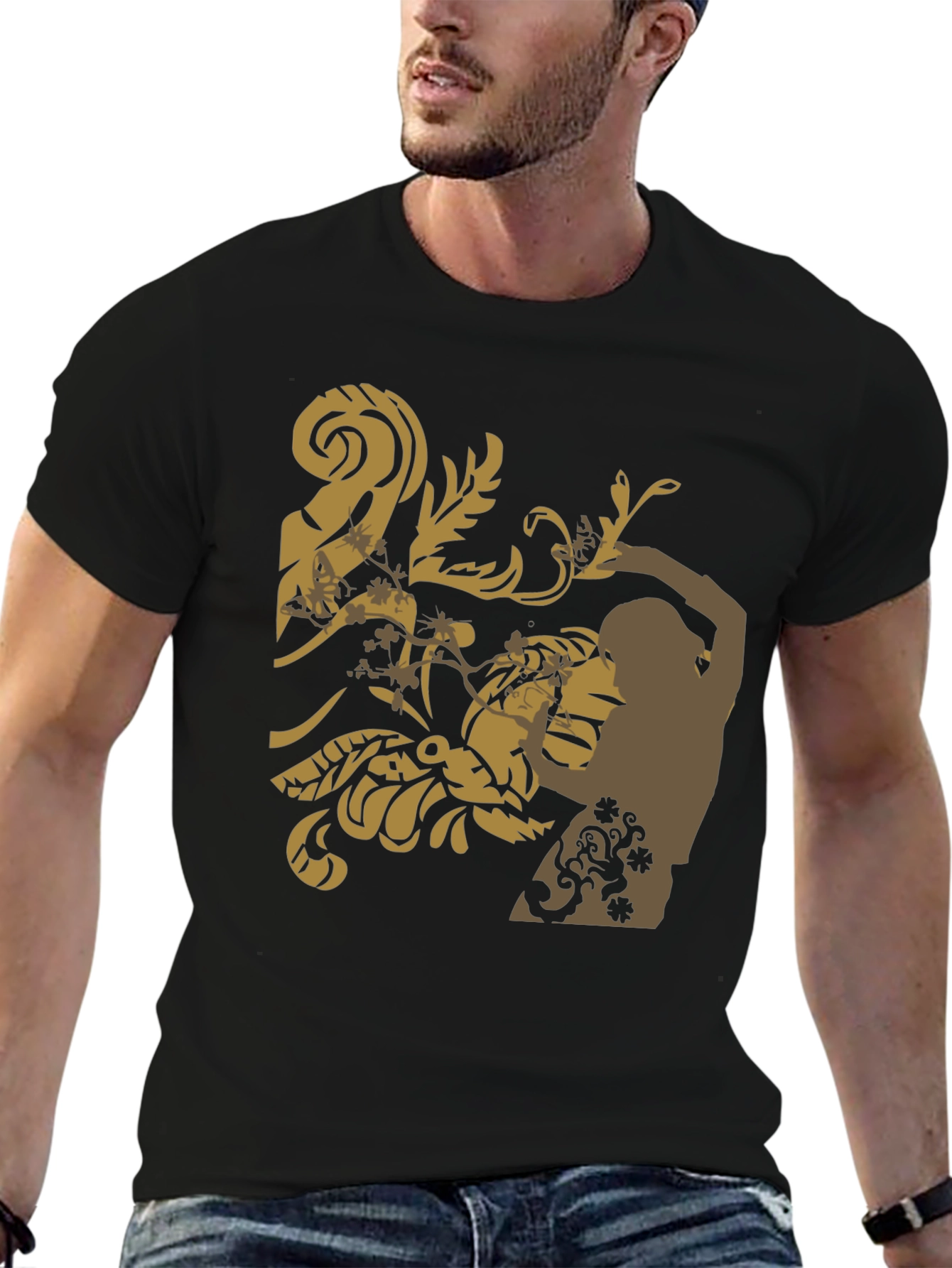Stylish Black T-Shirt with Floral Design