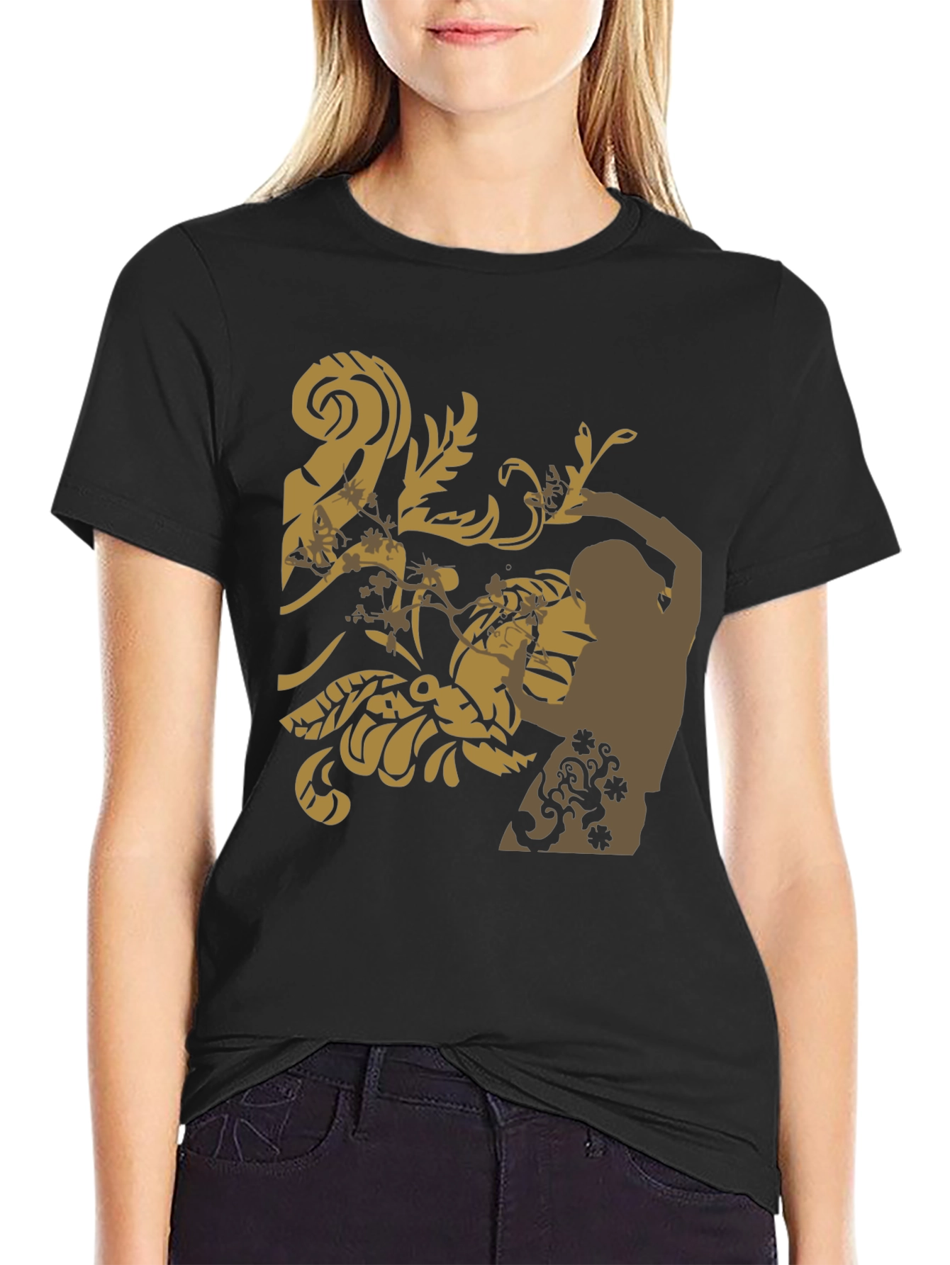 Stylish Black T-Shirt with Floral Design