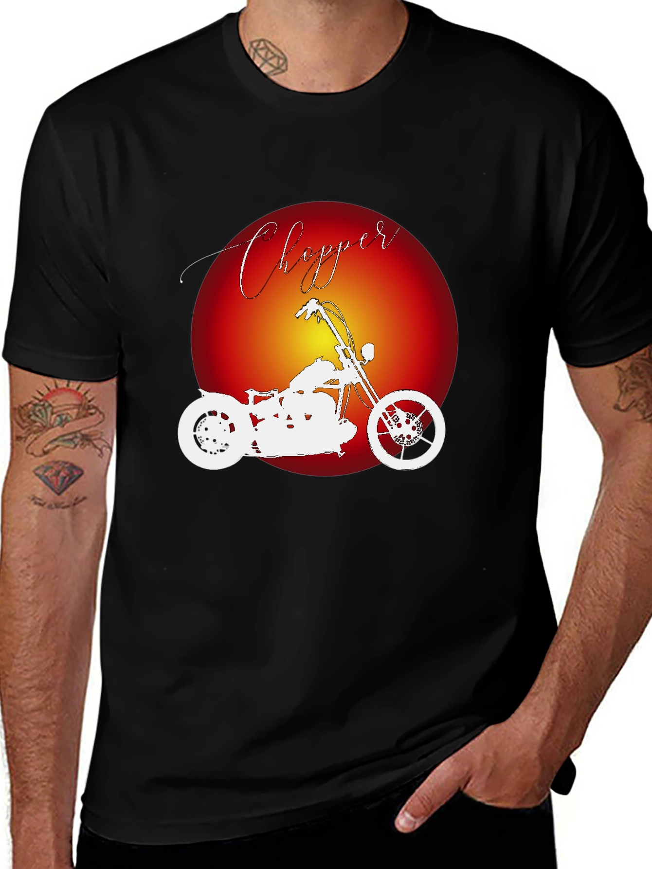 Chopper Motorcycle Graphic Tee - Black Cotton T-Shirt