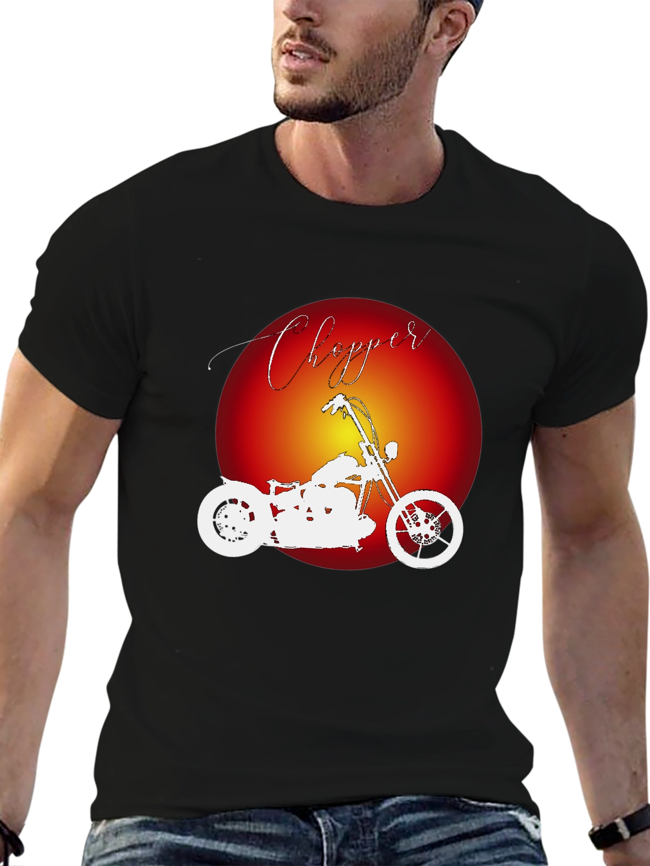Chopper Motorcycle Graphic Tee - Black Cotton T-Shirt