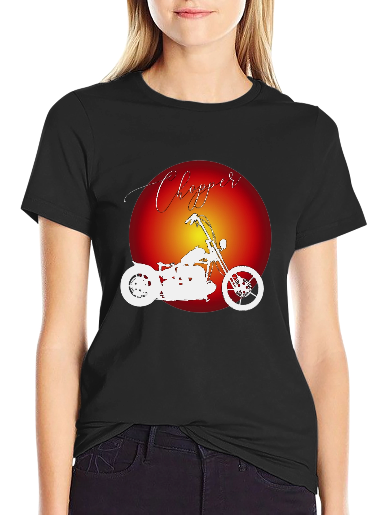 Chopper Motorcycle Graphic Tee - Black Cotton T-Shirt