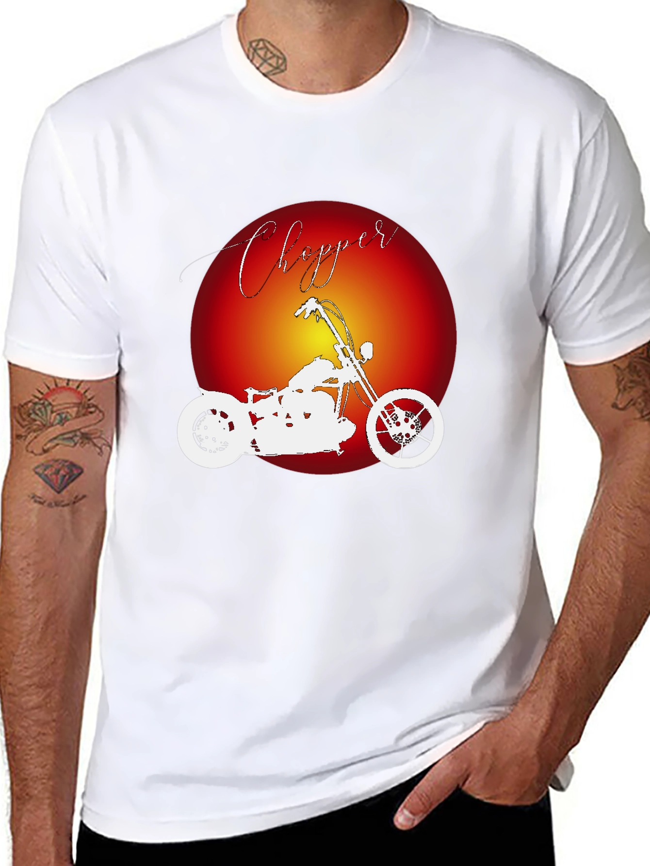 Chopper Motorcycle Graphic Tee - Black Cotton T-Shirt