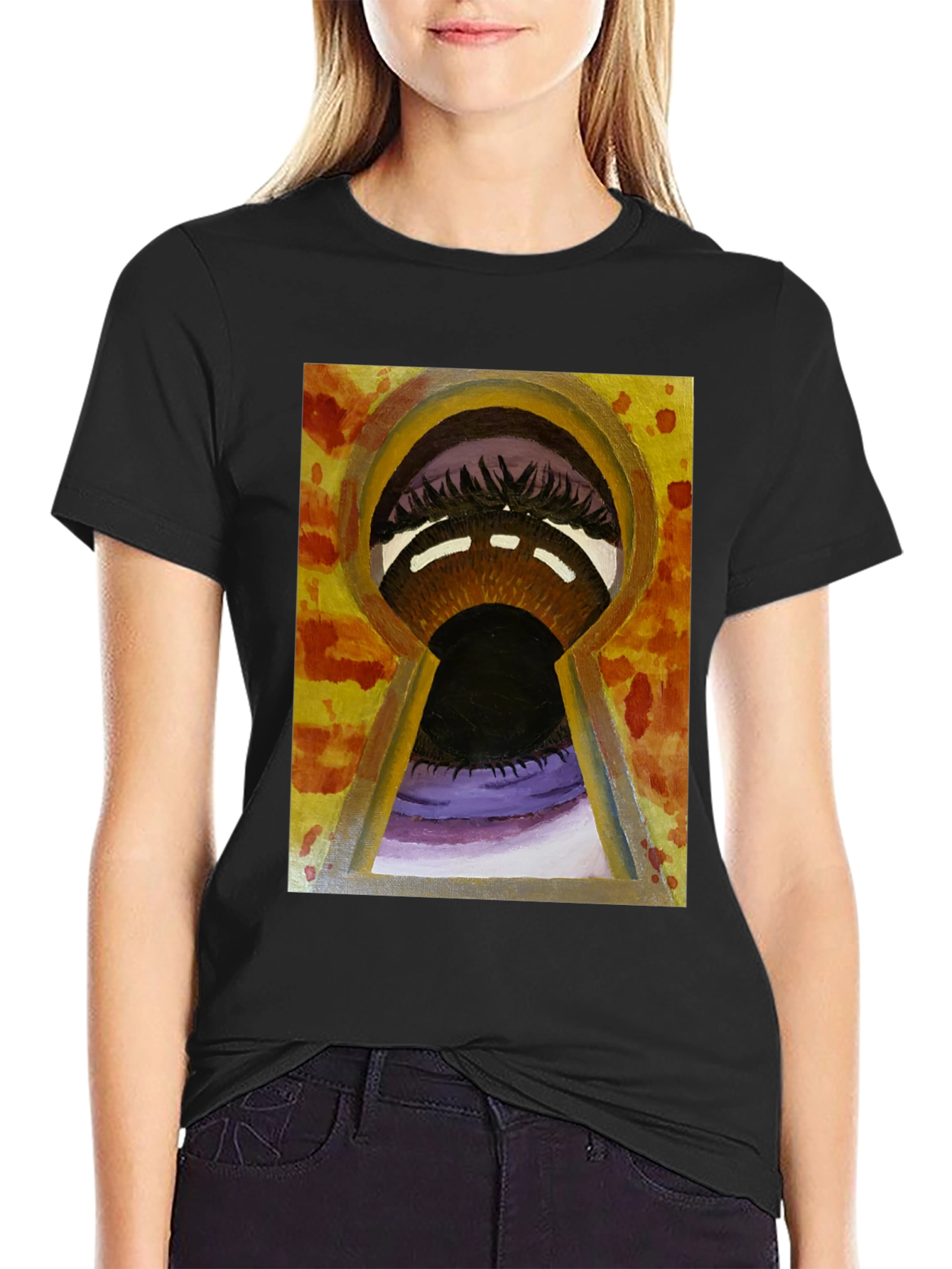 Keyhole Eye Graphic Tee - Black Cotton