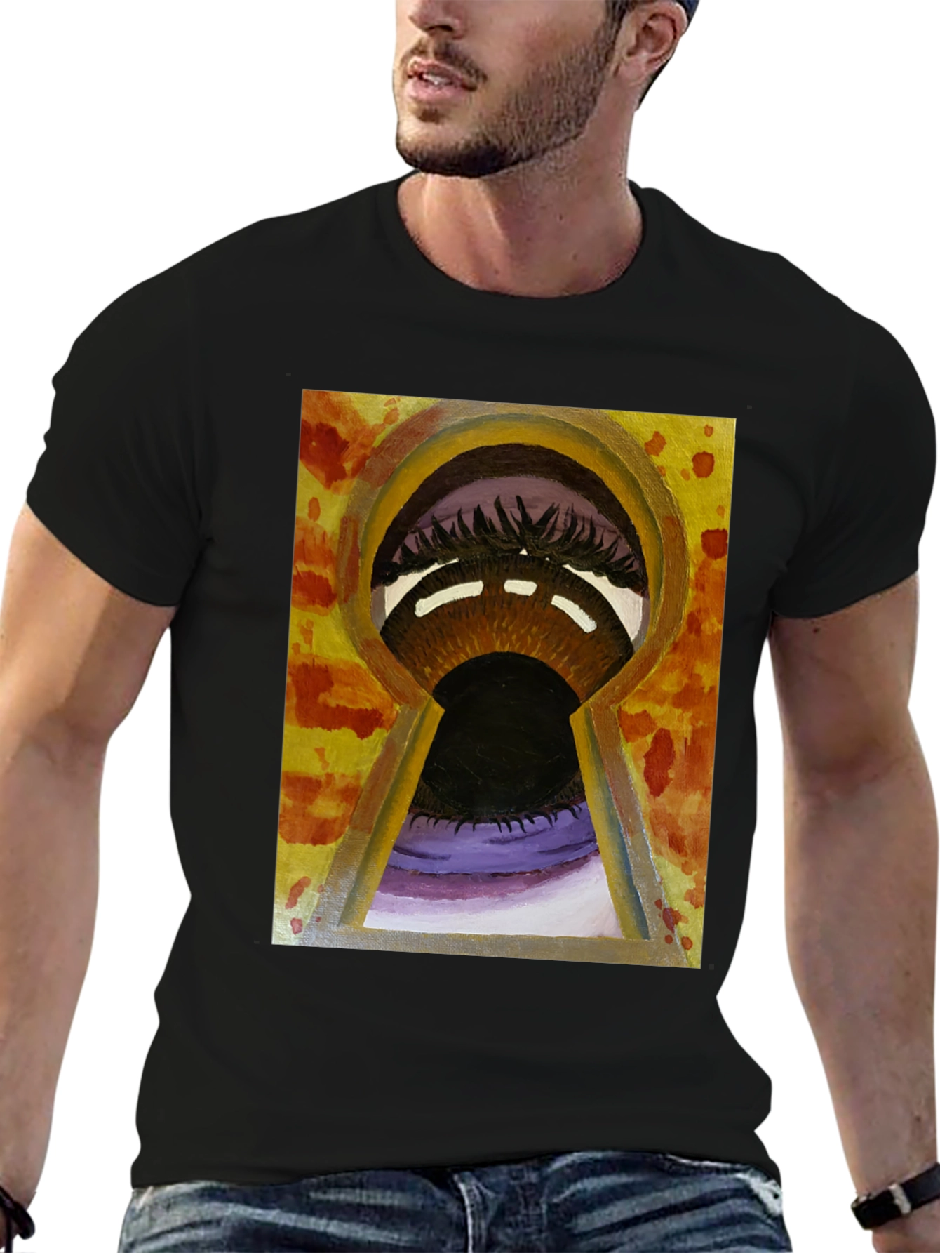 Keyhole Eye Graphic Tee - Black Cotton