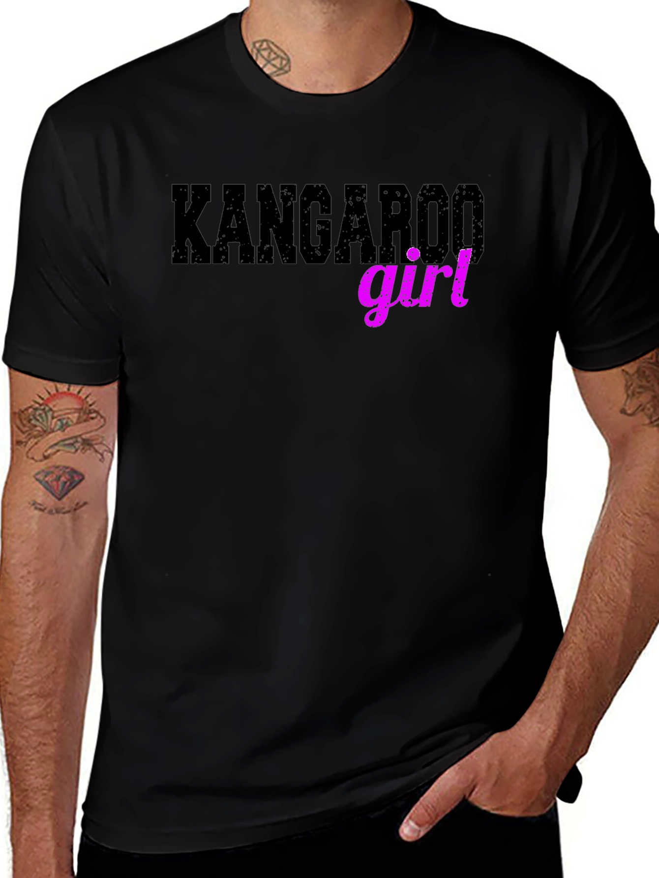 Kangaroo Girl Graphic T-Shirt - Black Cotton Tee