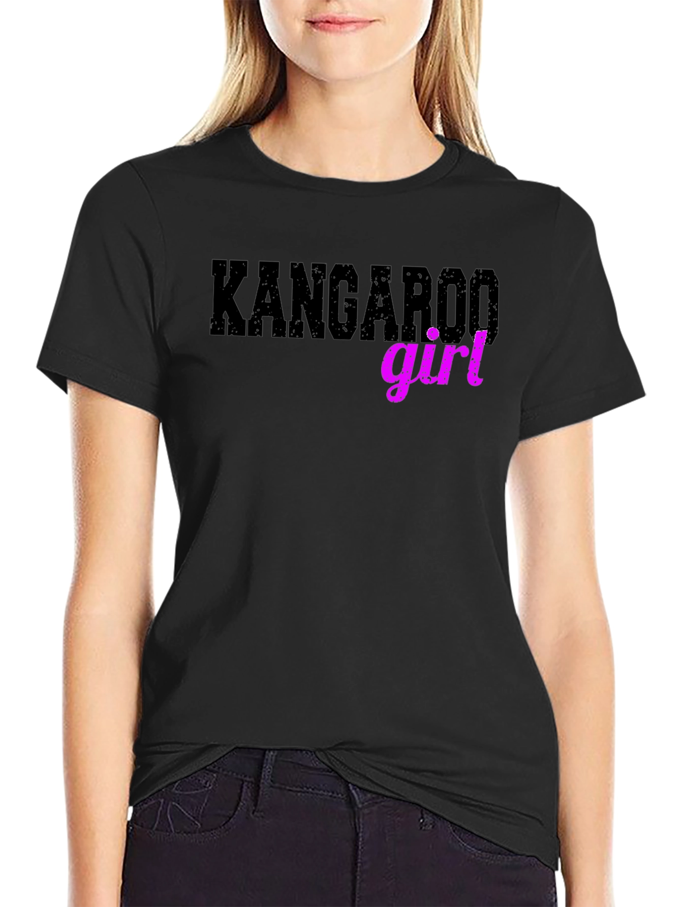 Kangaroo Girl Graphic T-Shirt - Black Cotton Tee