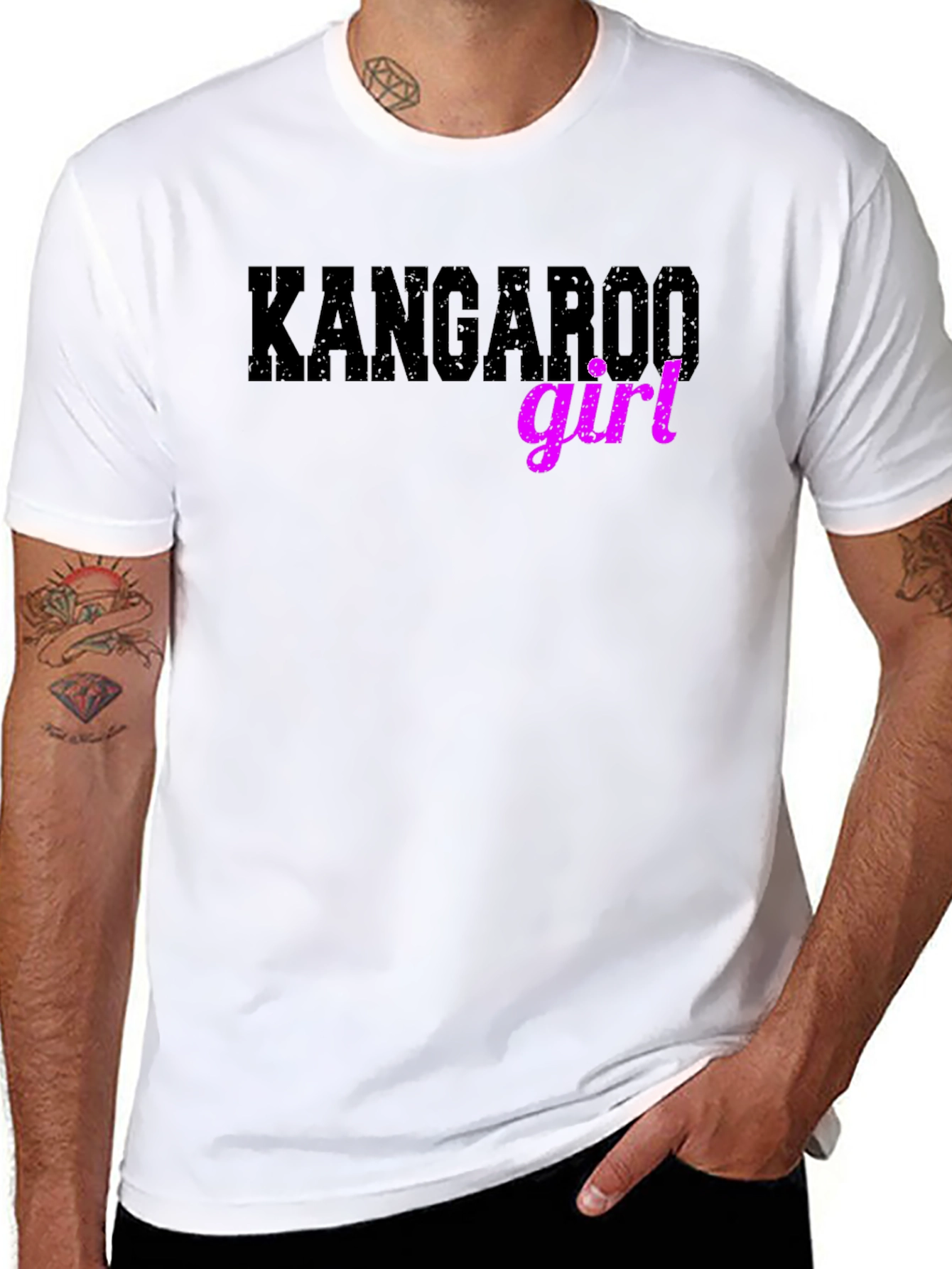 Kangaroo Girl Graphic T-Shirt - Black Cotton Tee