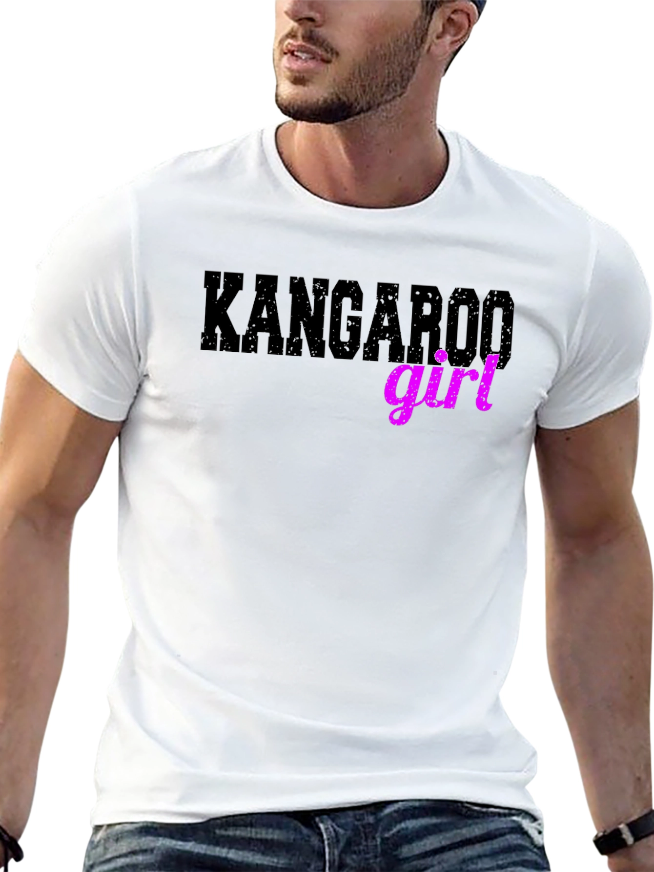 Kangaroo Girl Graphic T-Shirt - Black Cotton Tee
