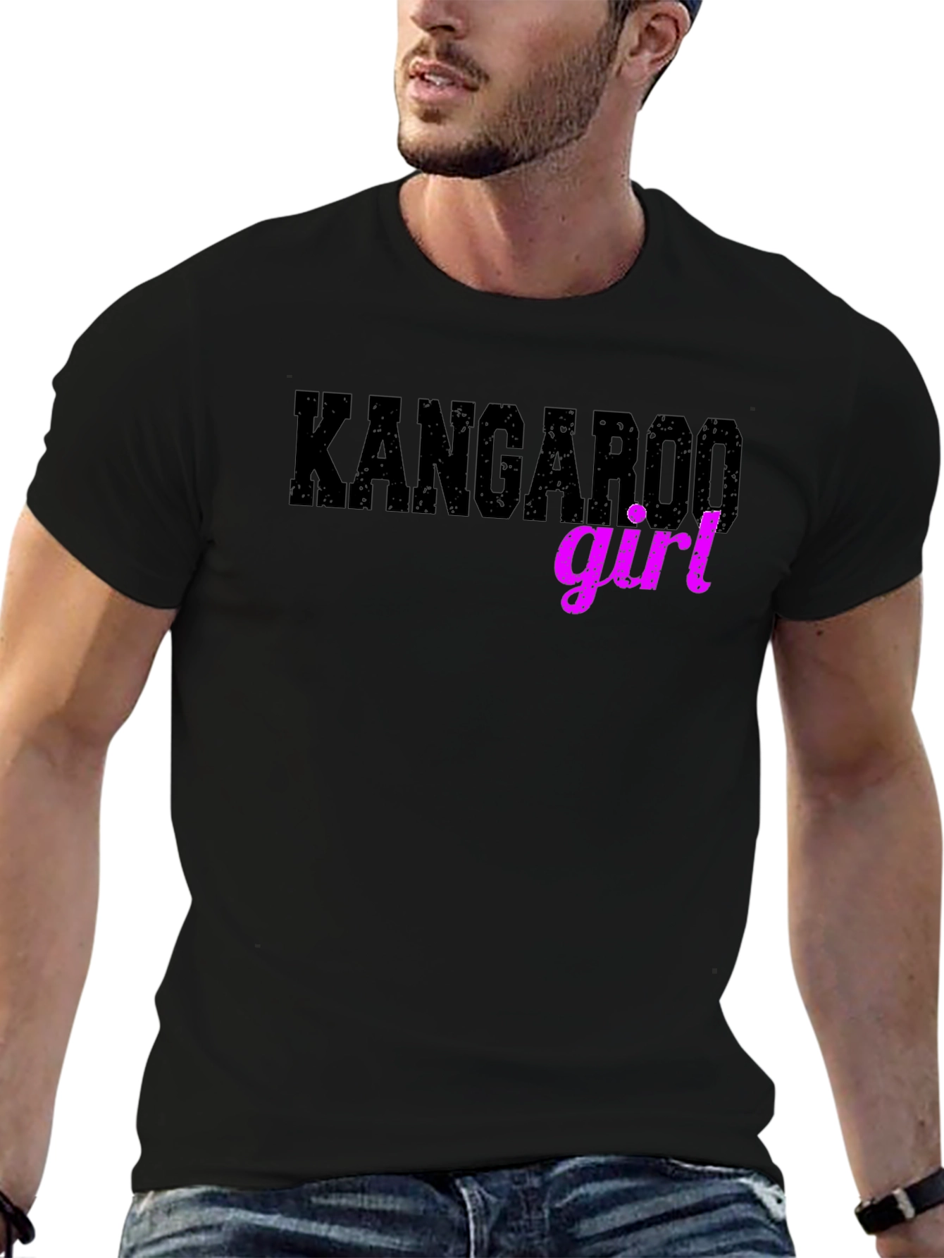 Kangaroo Girl Graphic T-Shirt - Black Cotton Tee
