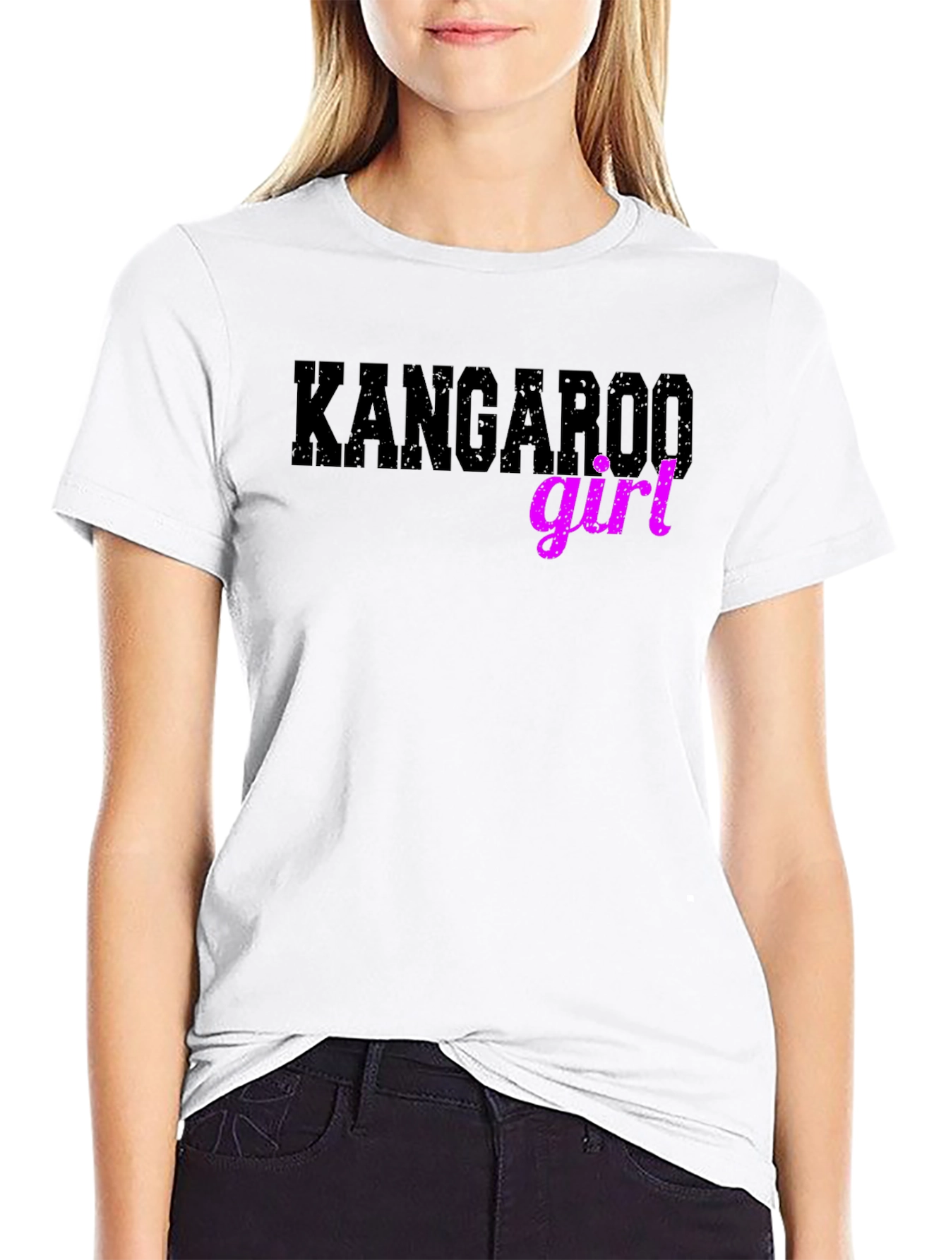 Kangaroo Girl Graphic T-Shirt - Black Cotton Tee