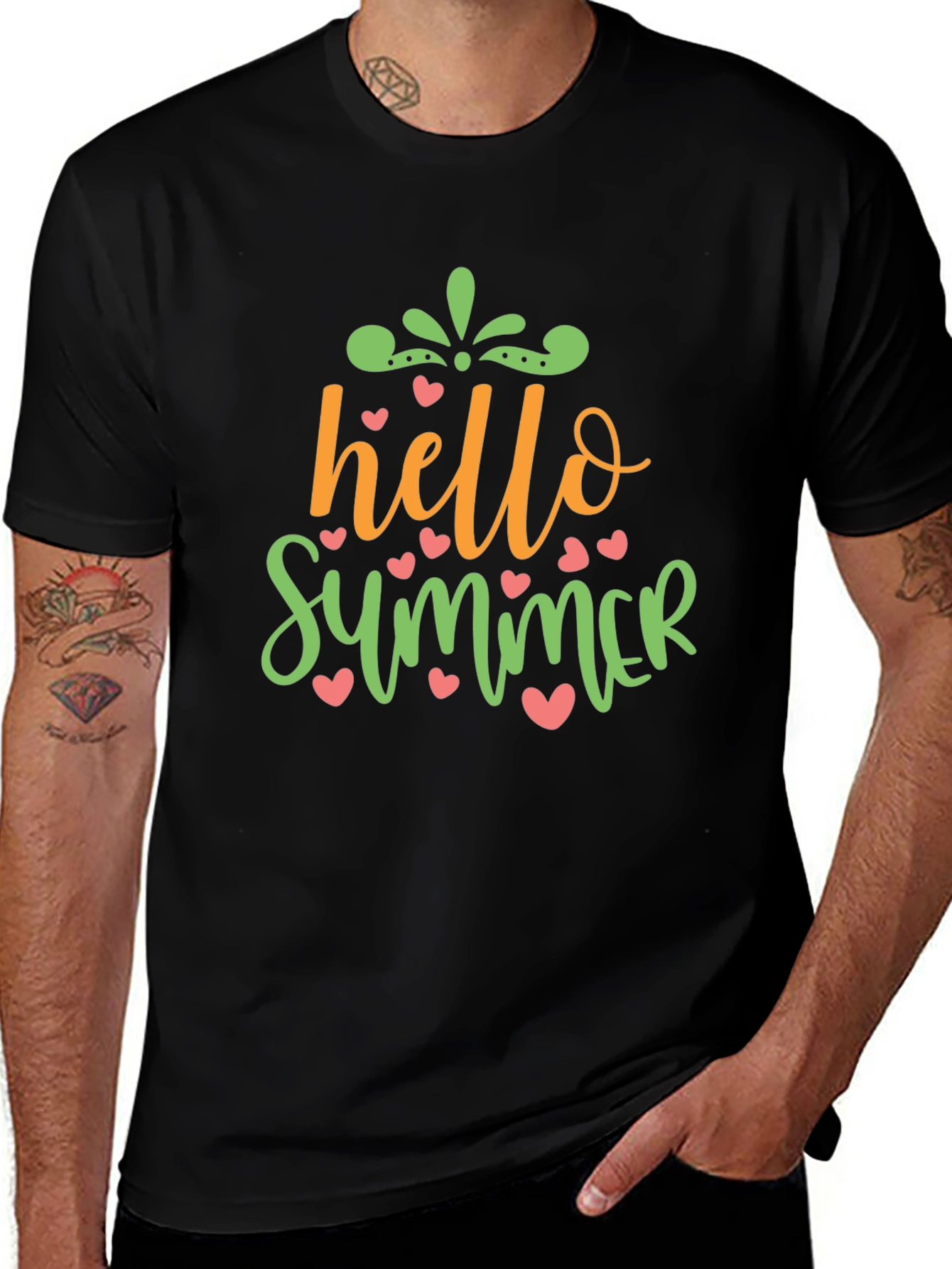 Hello Summer Graphic Tee - Trendy Crew Neck T-Shirt