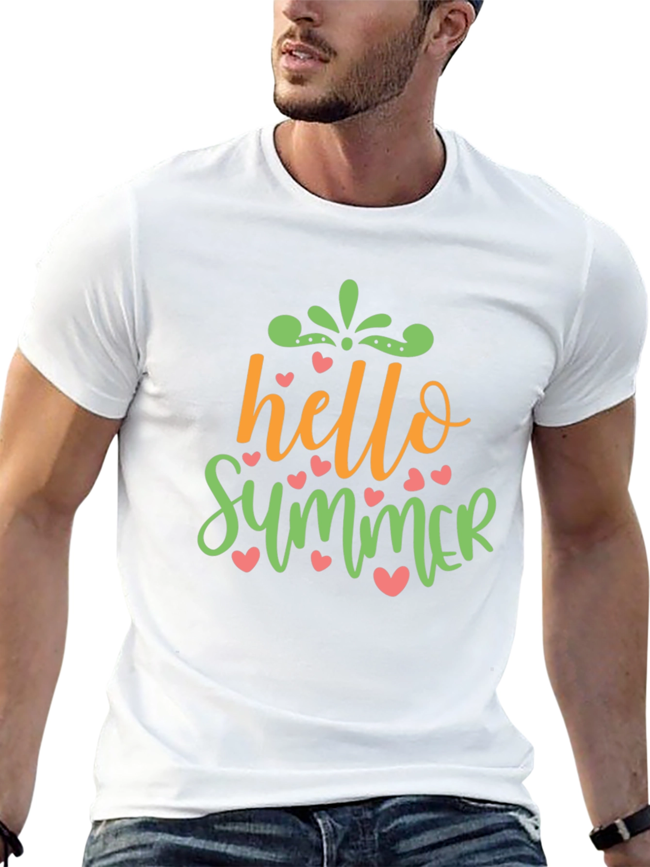 Hello Summer Graphic Tee - Trendy Crew Neck T-Shirt