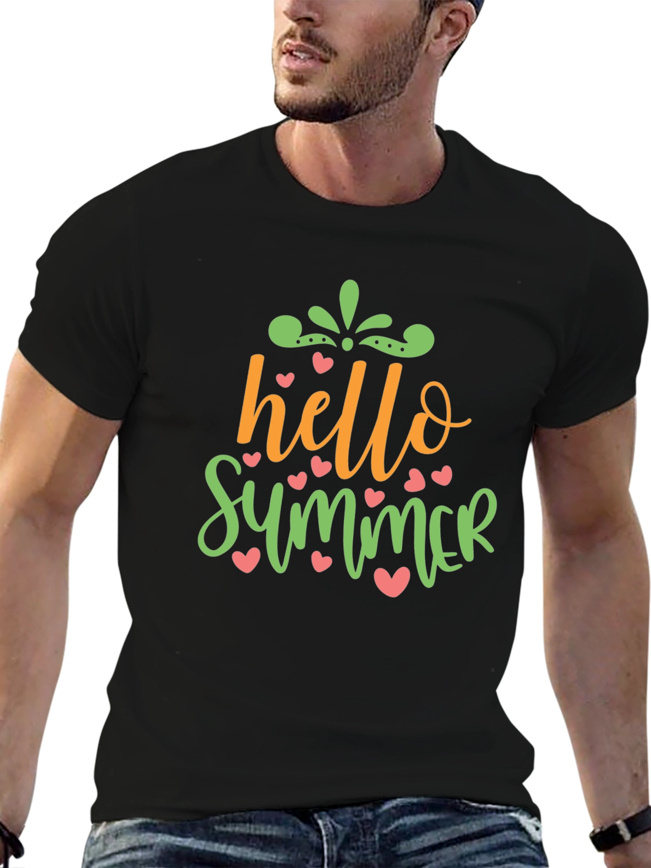 Hello Summer Graphic Tee - Trendy Crew Neck T-Shirt