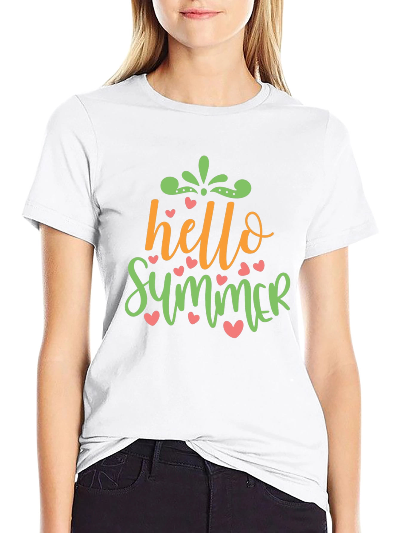 Hello Summer Graphic Tee - Trendy Crew Neck T-Shirt