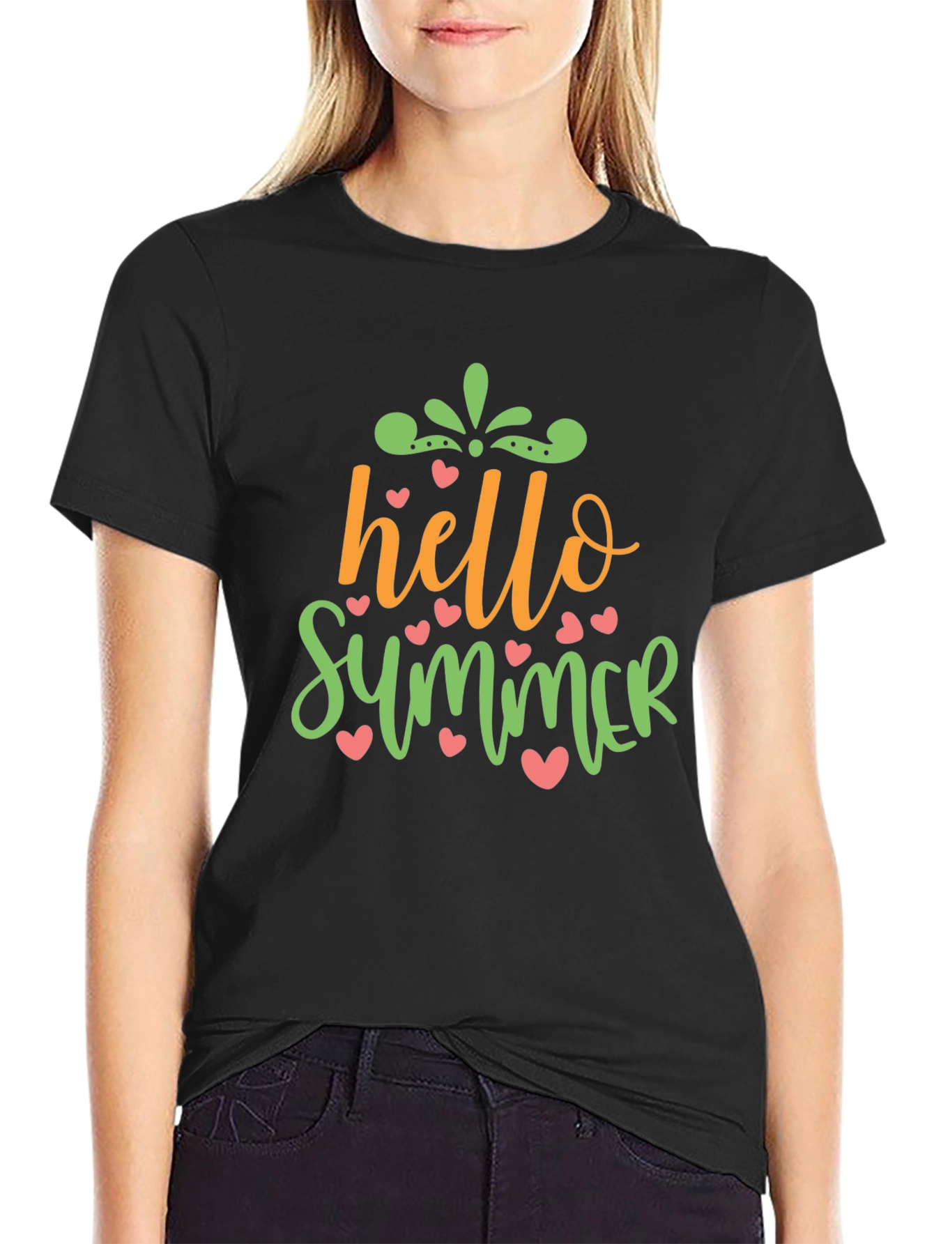 Hello Summer Graphic Tee - Trendy Crew Neck T-Shirt