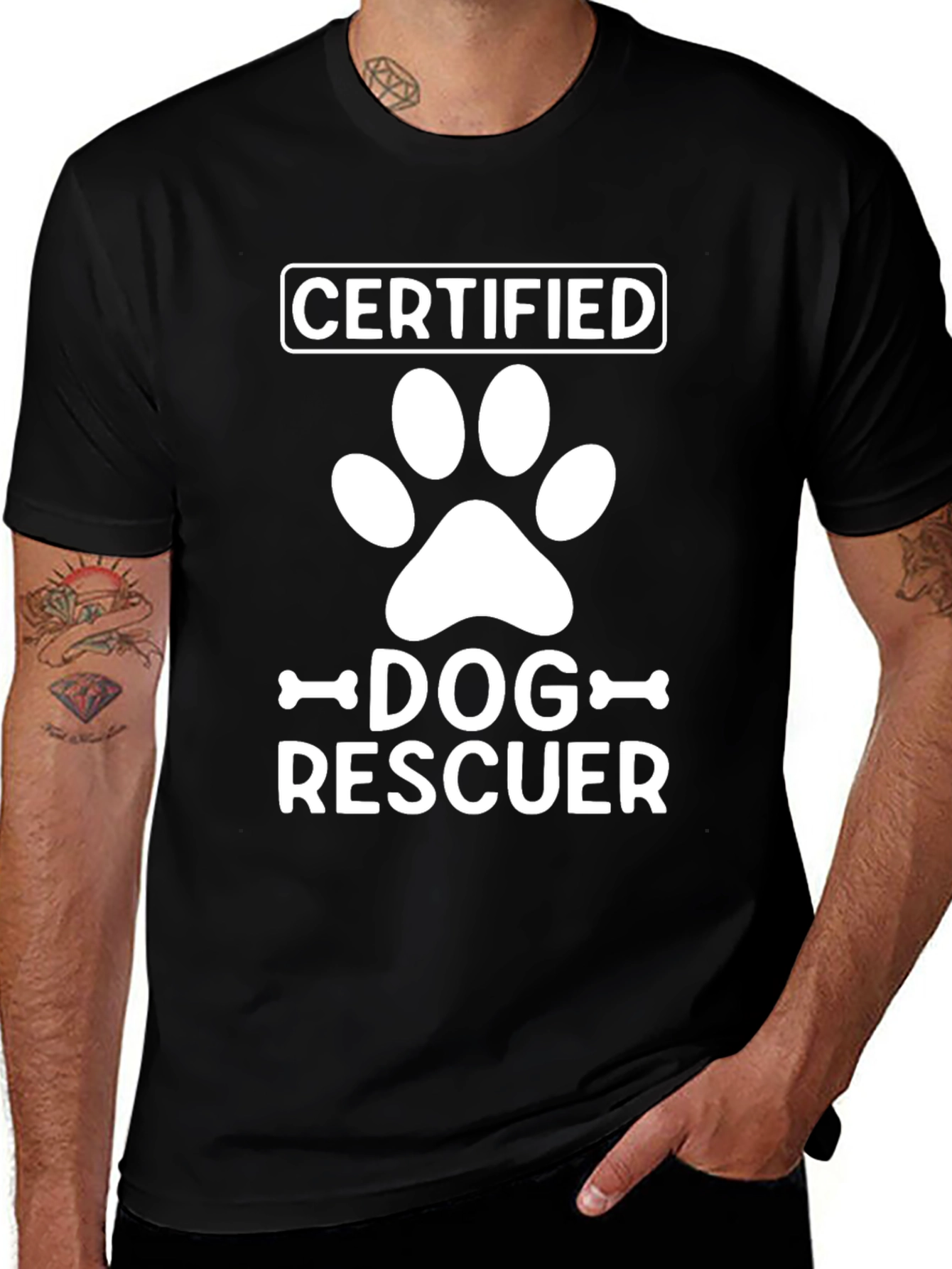 Certified Dog Rescuer T-Shirt - Paw Print Design